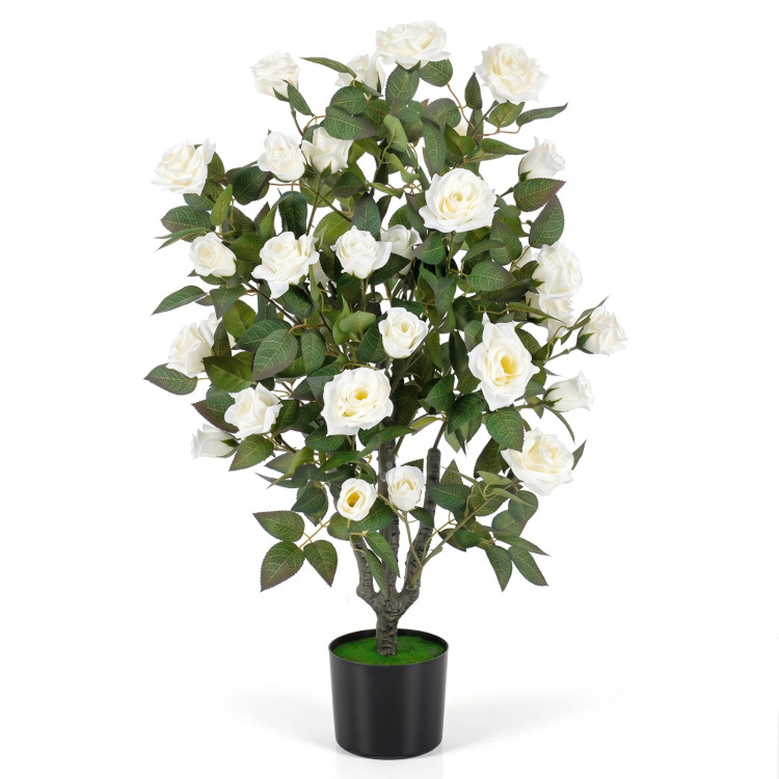 SUGIFT 35.5-in 32 Blooms Rubberized Fabric Leaves Artificial Rose Tree 6-in x 5-in Flowerpot 6.5-lb White