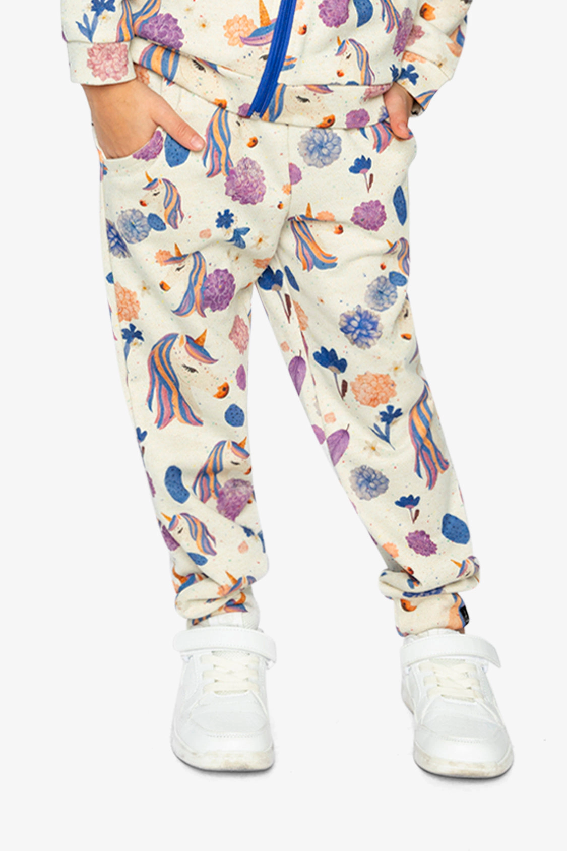 Deux par Deux Girls Unicorn Print French Terry Sweatpants