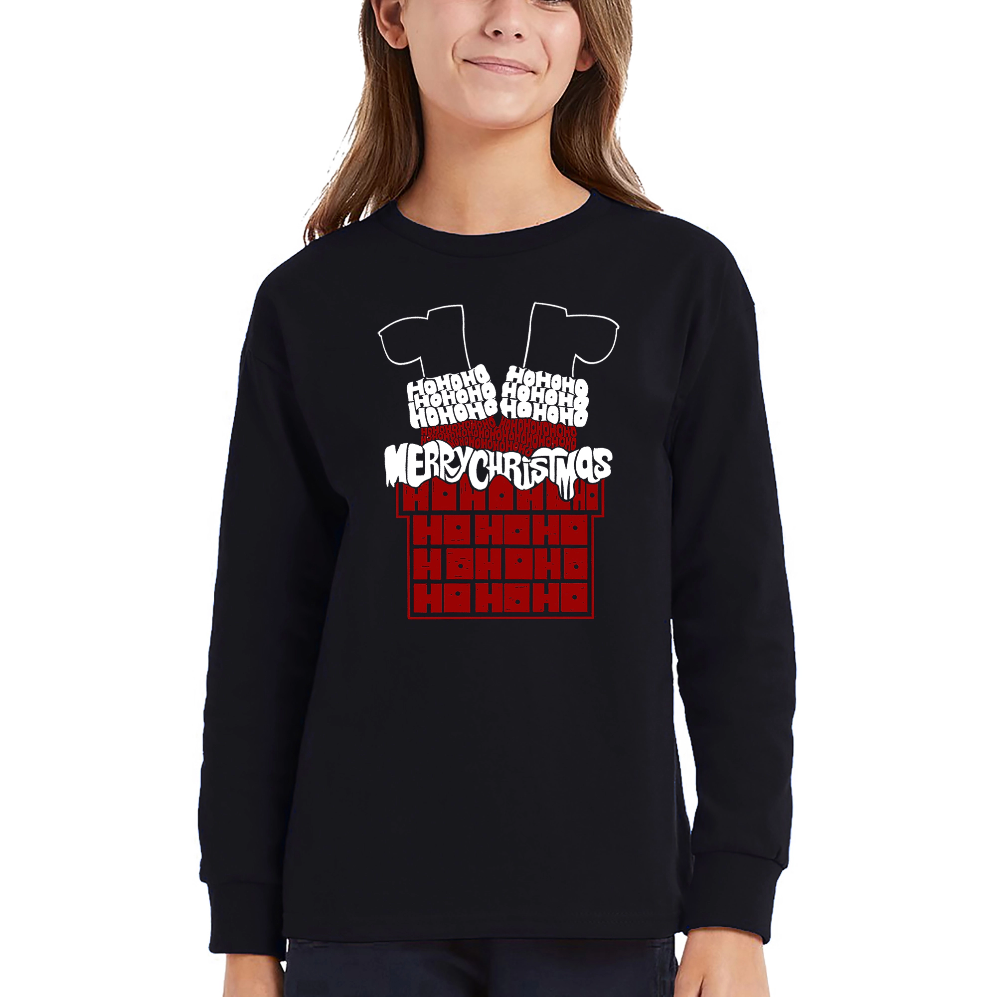LA Pop Art Girls Long Sleeve Word T-Shirt - Chimney Santa