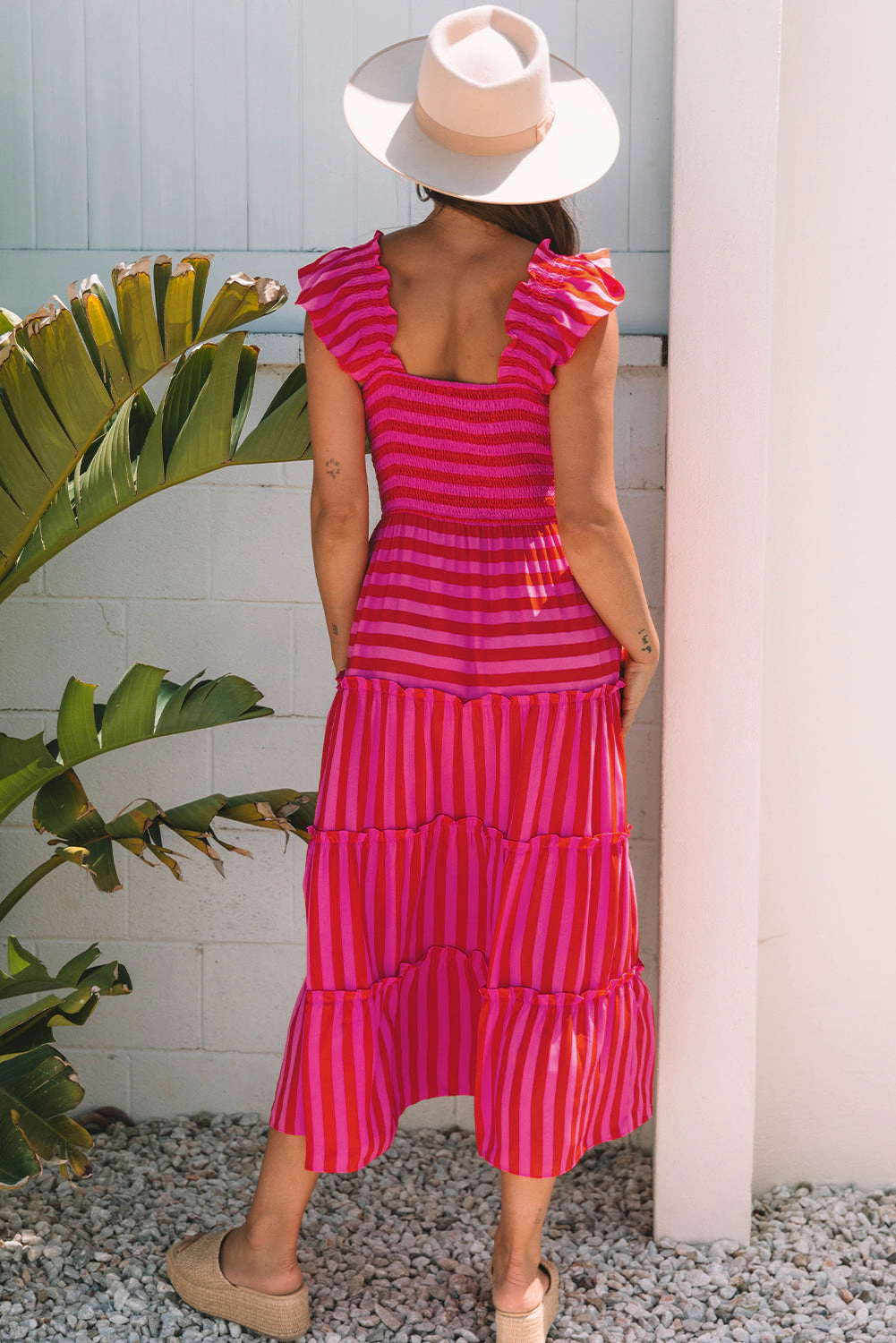 Threaded Pear Women's Arisbeth Stripe Flutter Sleeve Maxi Dress