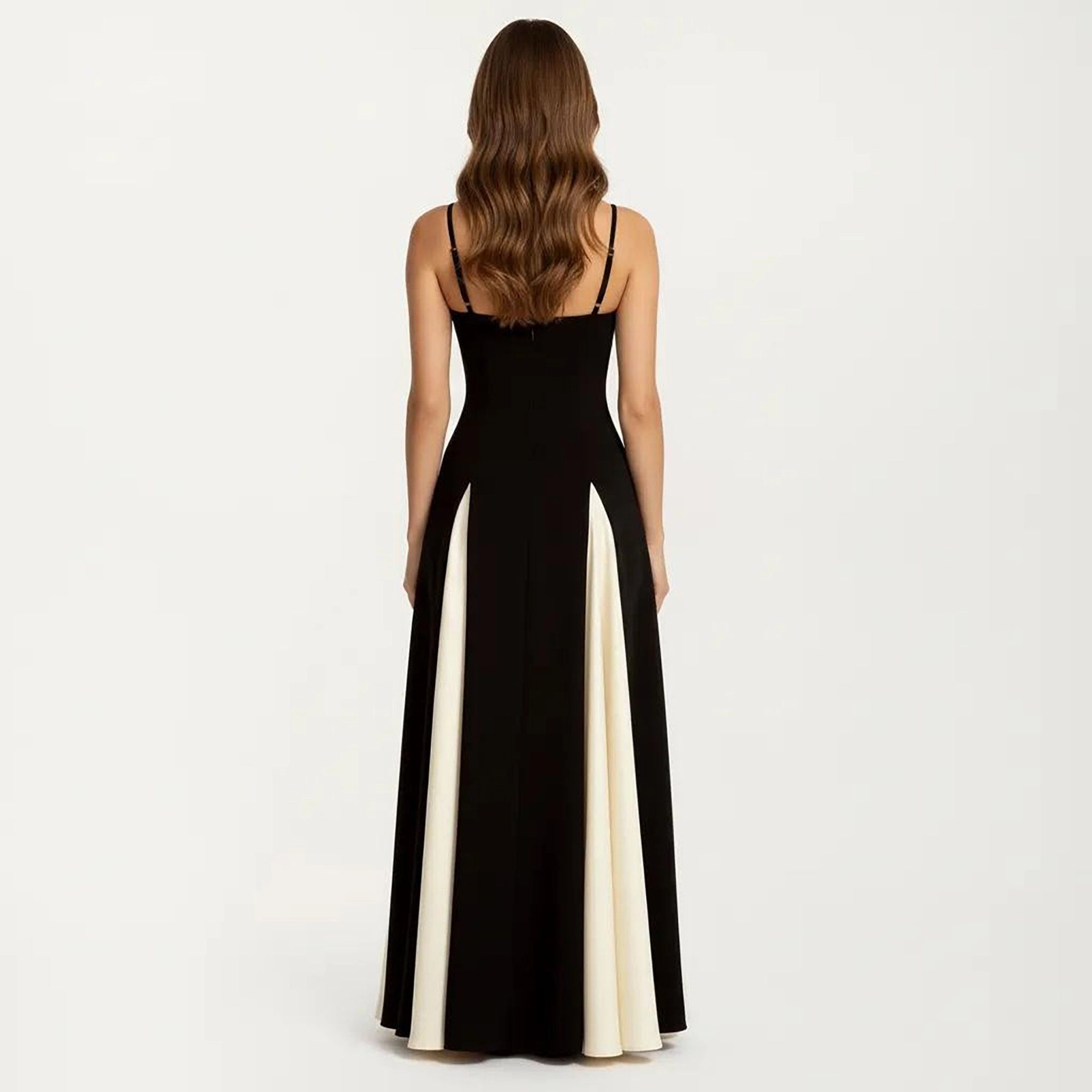 Anna-Kaci Womens Spaghetti Strap Contrast Panel Maxi Dress