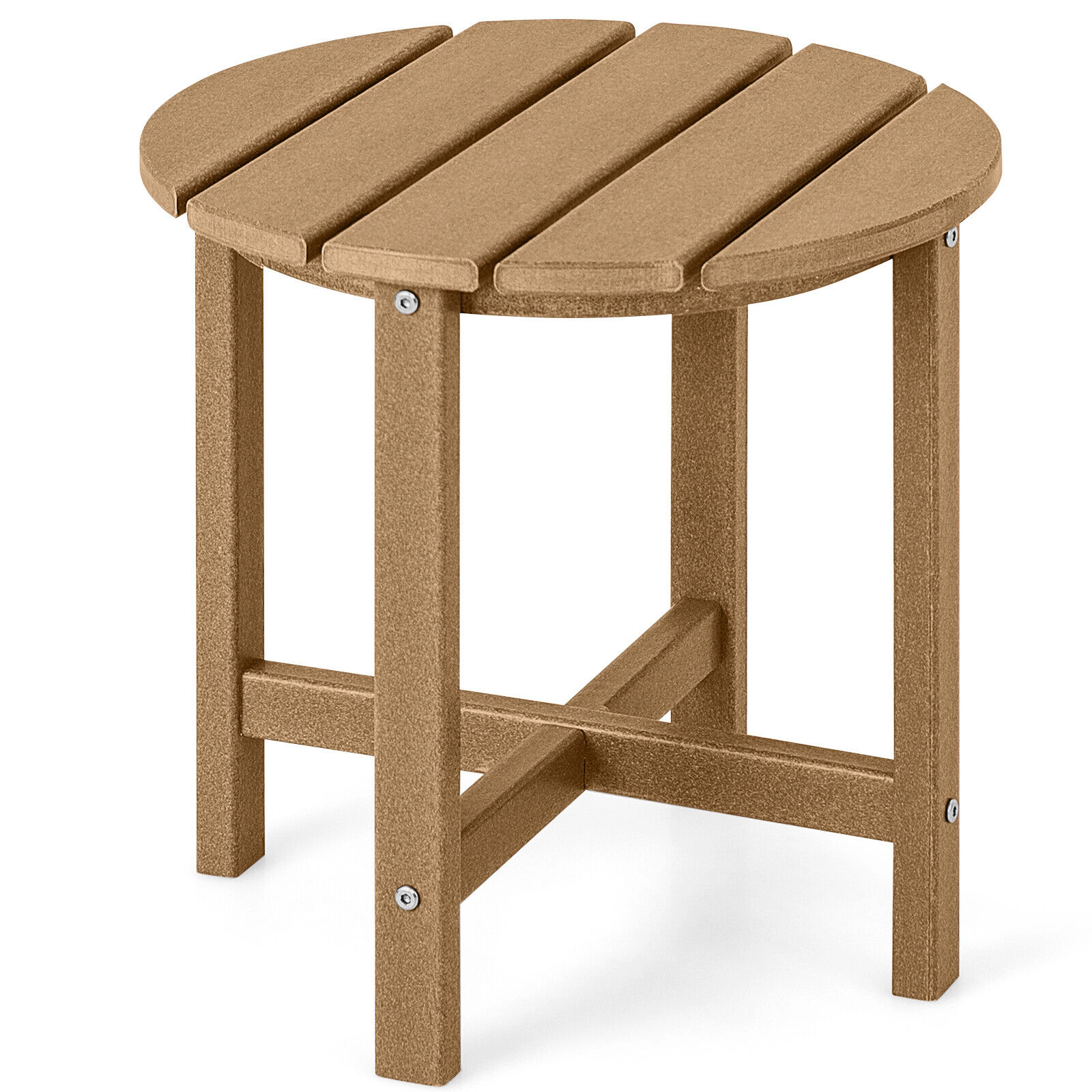 SUGIFT Brown Weather Resistant Patio 18 in Round HDPE Adirondack Side Table