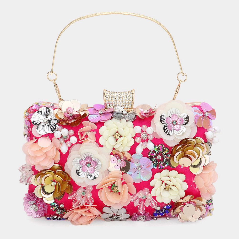 FASHNZFAB Sequin Flower Embellished Clutch Evening Bag