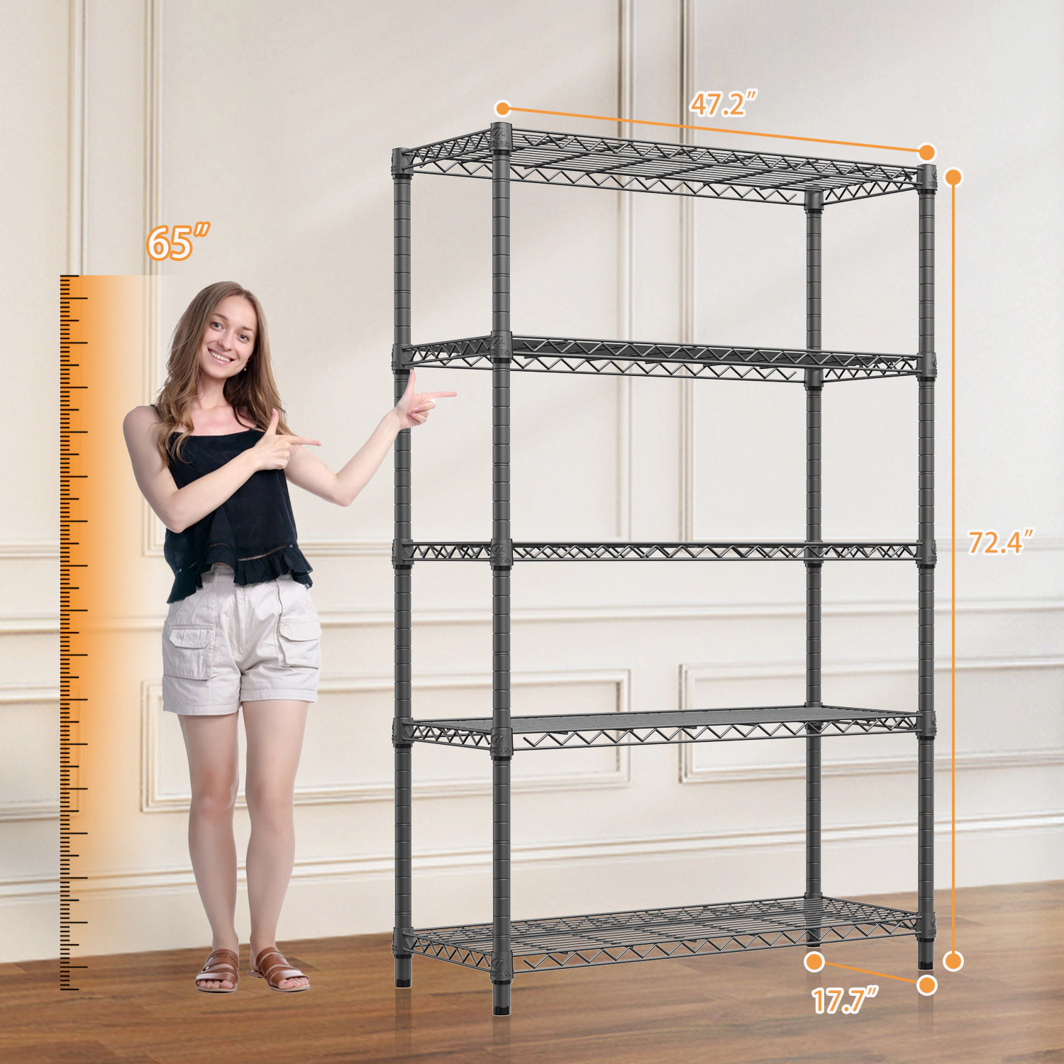 Flynama 5 Tier 72 in H Heavy Duty Steel Storage Rack 1750 LBS Capacity Adjustable Shelving Unit for Home Kitchen Garage