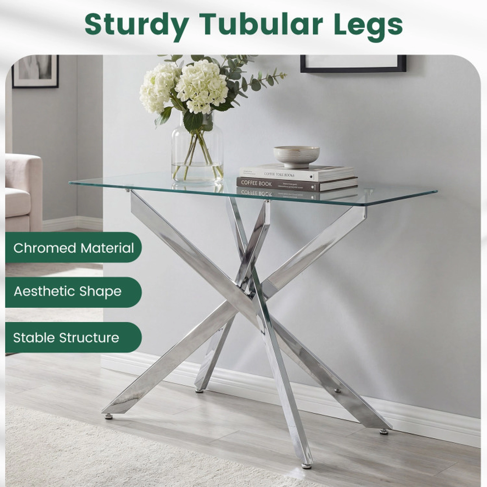 SUGIFT Tempered Glass Top Modern Console Table 31-in Tall 110-lb Capacity 1-Piece Silver