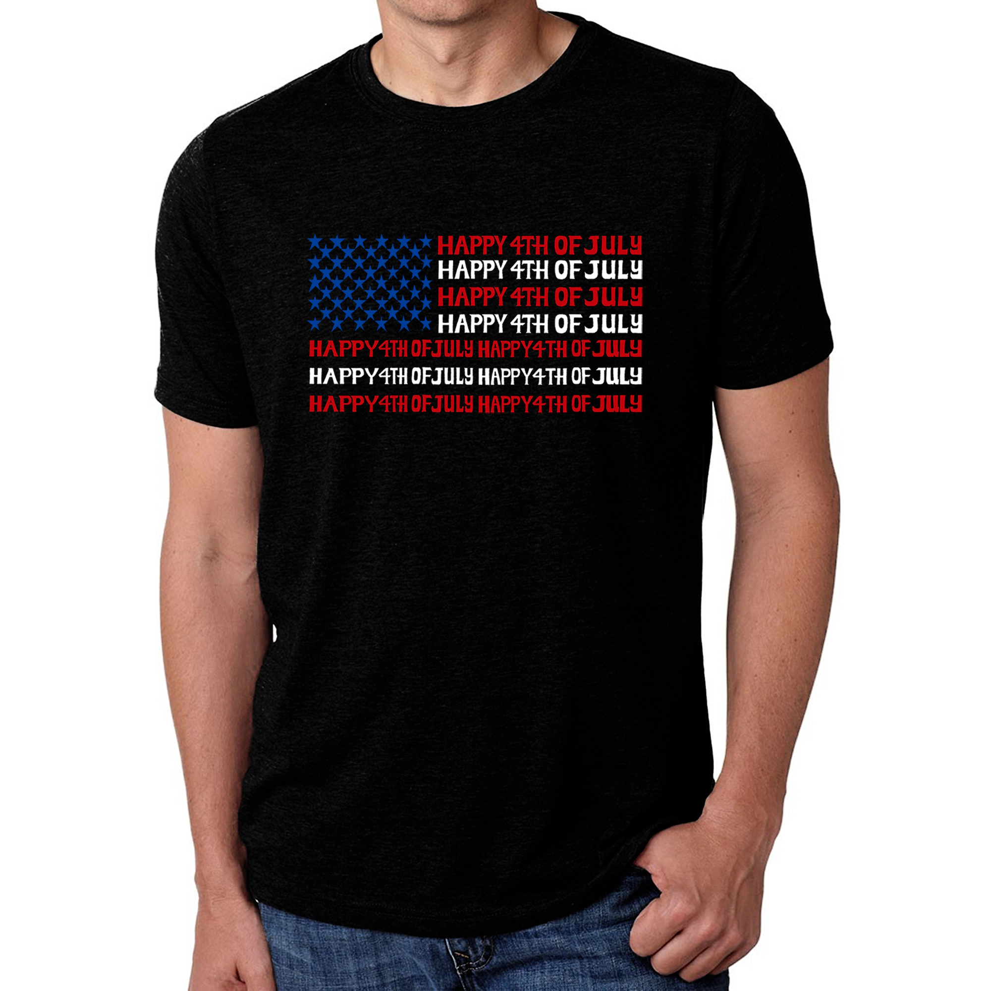 LA Pop Art Men's Cotton/Poly Blend Word T-Shirt - Happy 4th of July