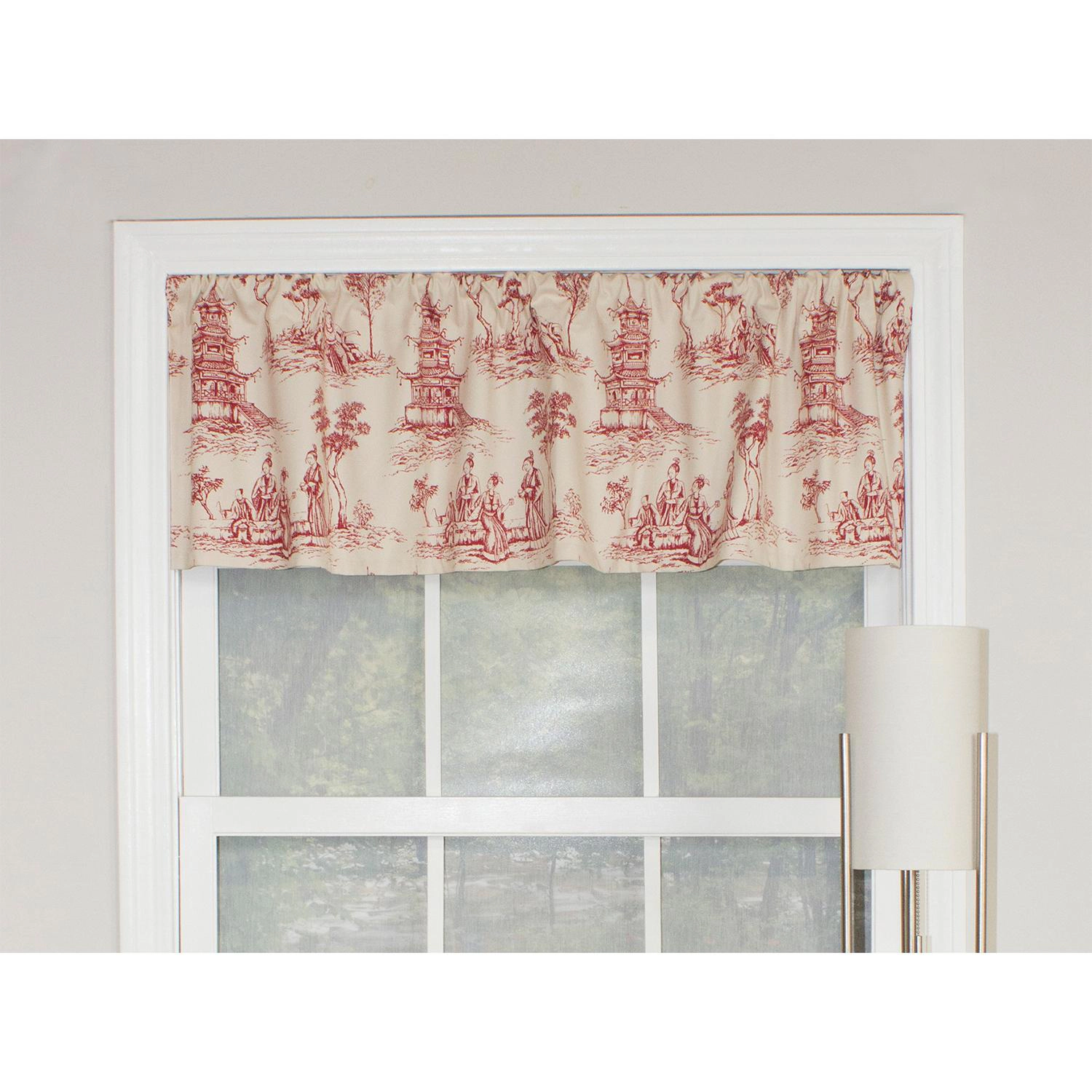 RLF Home Naomi Toile Tailored 100% Cotton with Fully Lined 3" Rod Pocket Valnance for Windows 50" x 14" Red