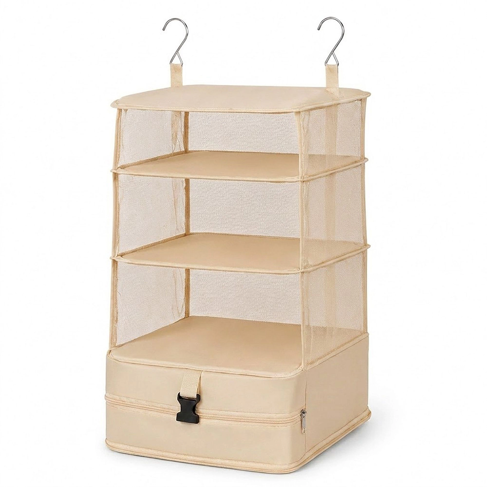 Alilang Unisex 3 Shelf Hanging Closet Organizer with Zipper Storage Compartment and Hooks