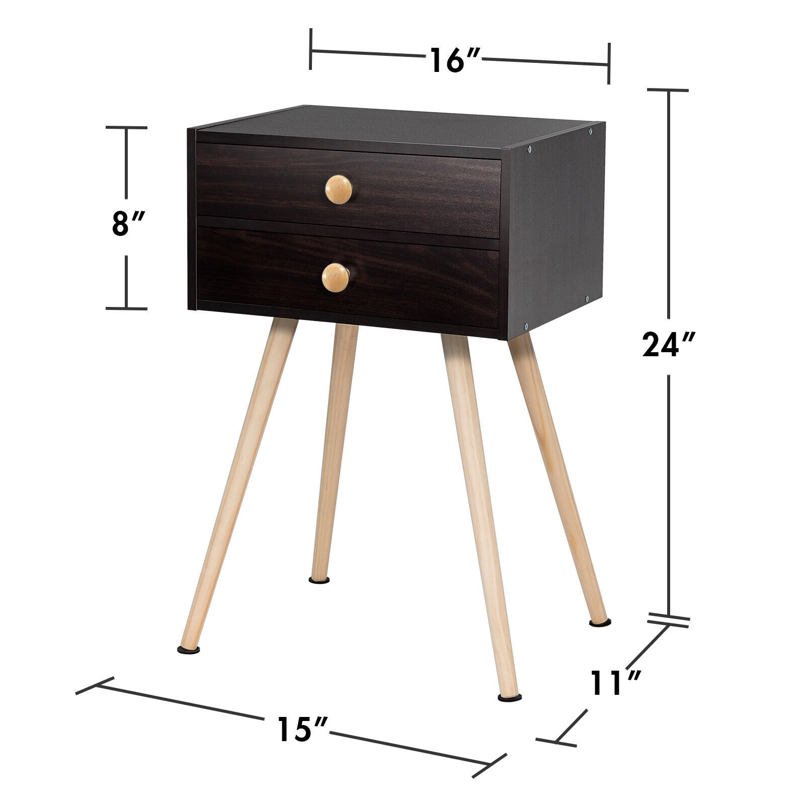 Hivvago Mid Century Modern 2 Drawers Nightstand in Natural