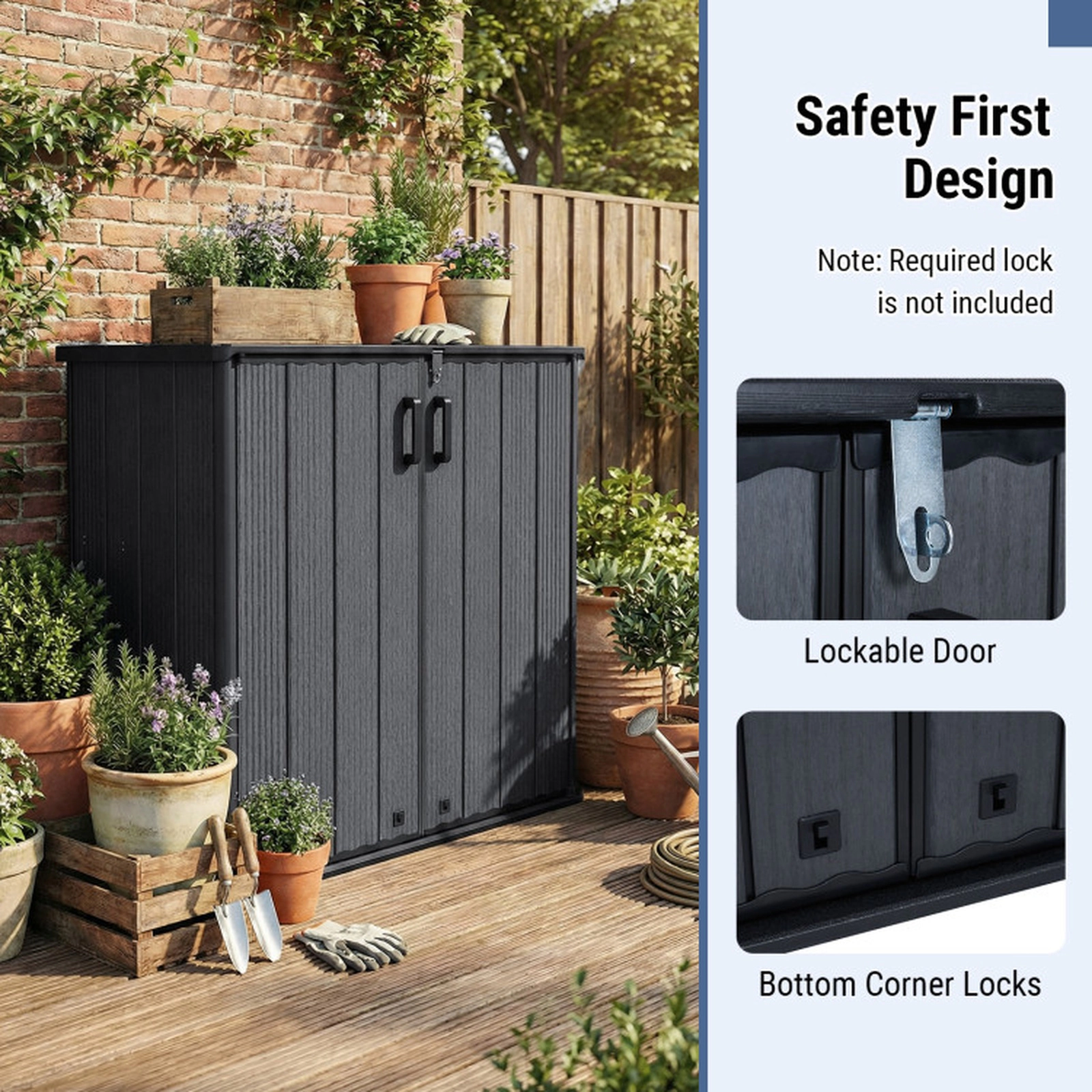 SUGIFT 23.5-Cu-Ft Lockable Built-In Floor HDPE All-Weather Outdoor Storage Box 47-in x 25.5-in x 46-in 330-lb Black