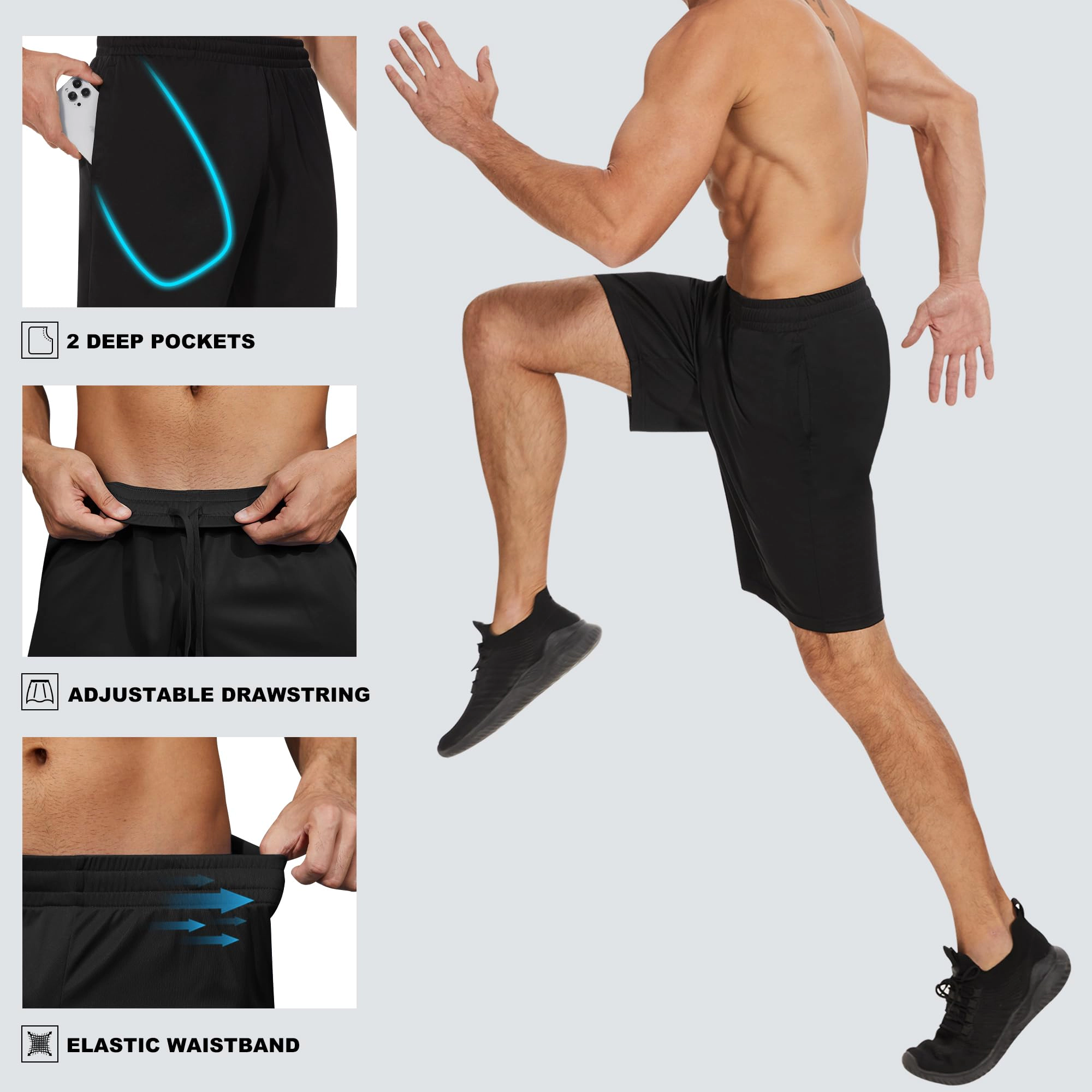 PIGFDK Men's Athletic Workout Shorts Soft Breathable Quick Dry Pockets Elastic Waist
