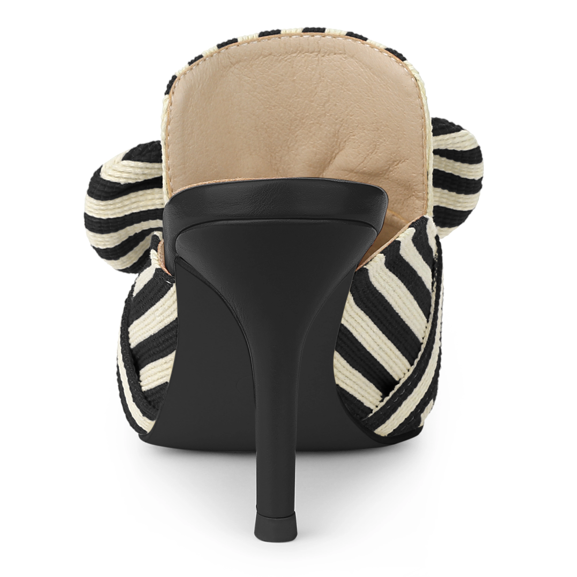 BLISSFUL STEP Women's Stripe Bow Slip on Stiletto Heel Slides Mules