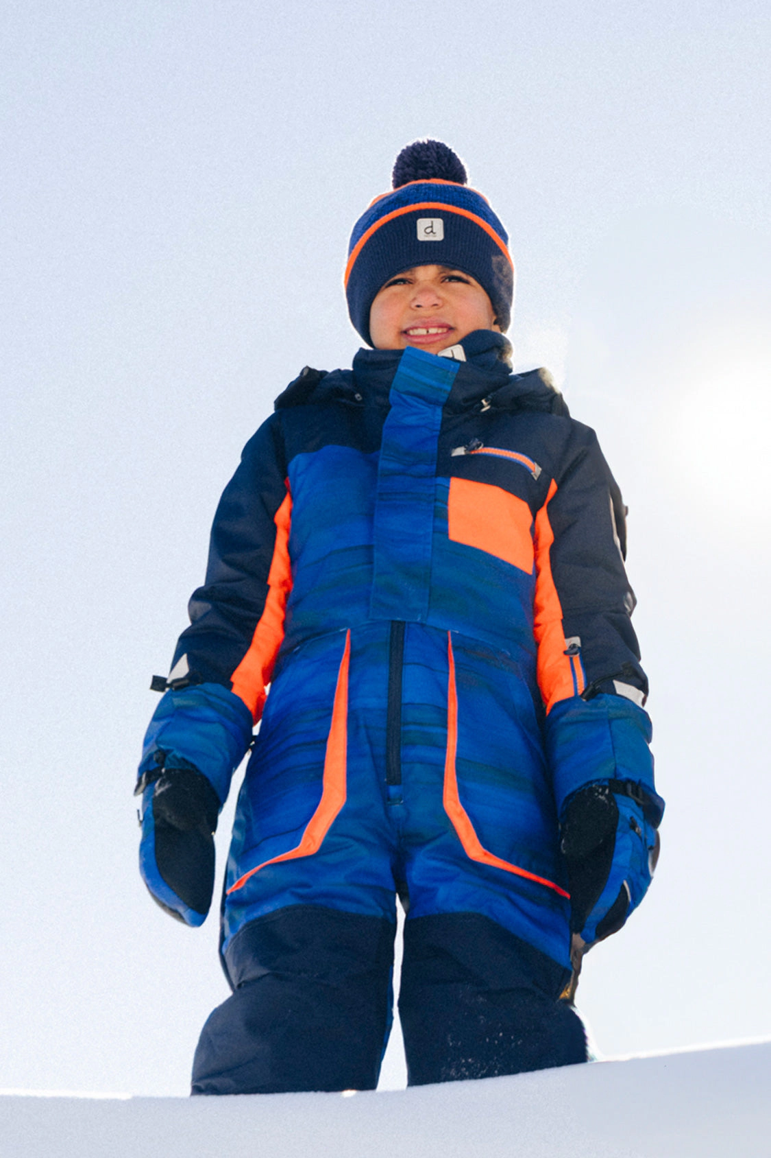Deux par Boys Striped One Piece Play Snowsuit with Detachable Hood