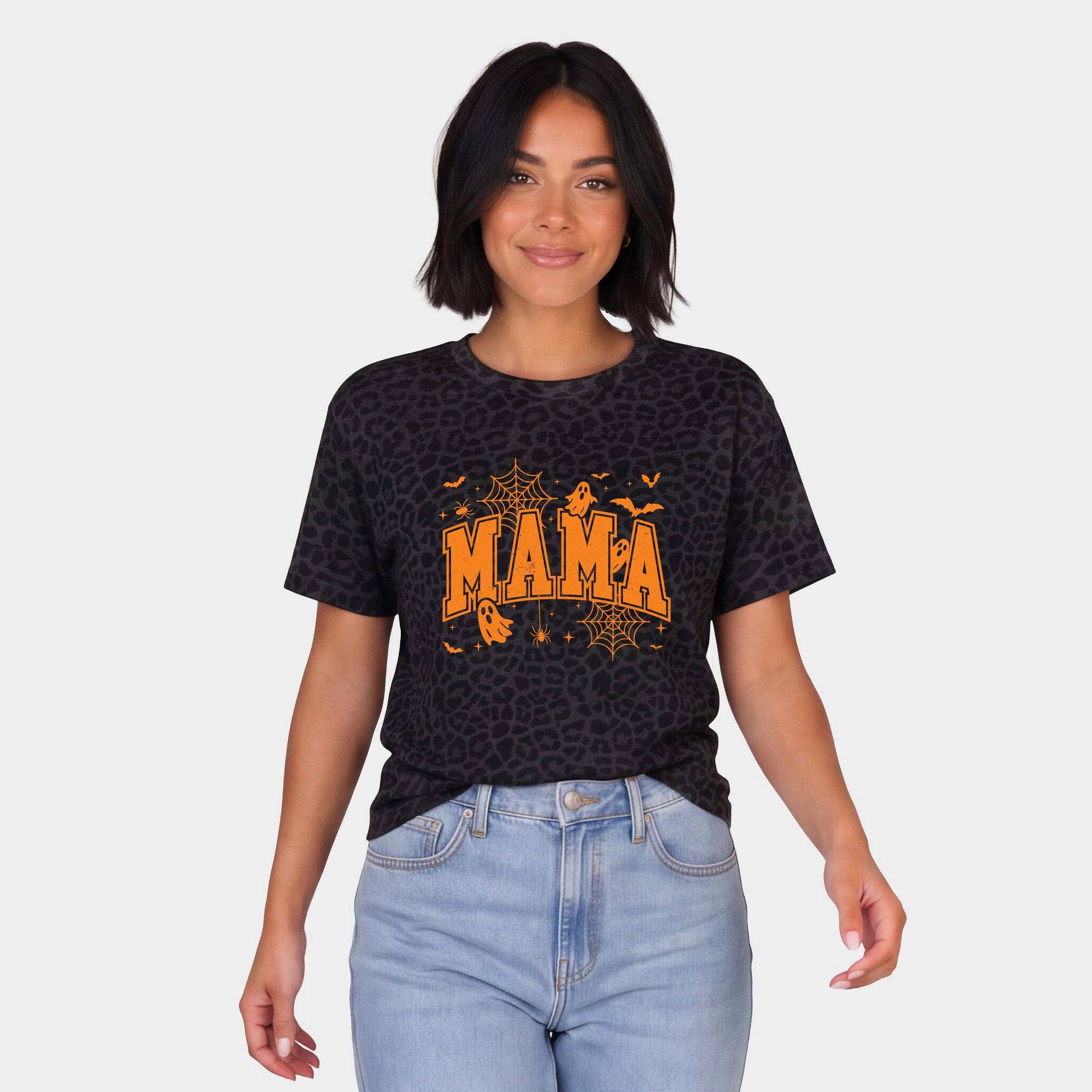 Simply Sage Market - Women's Leopard Print Tee Mama Halloween Varsity