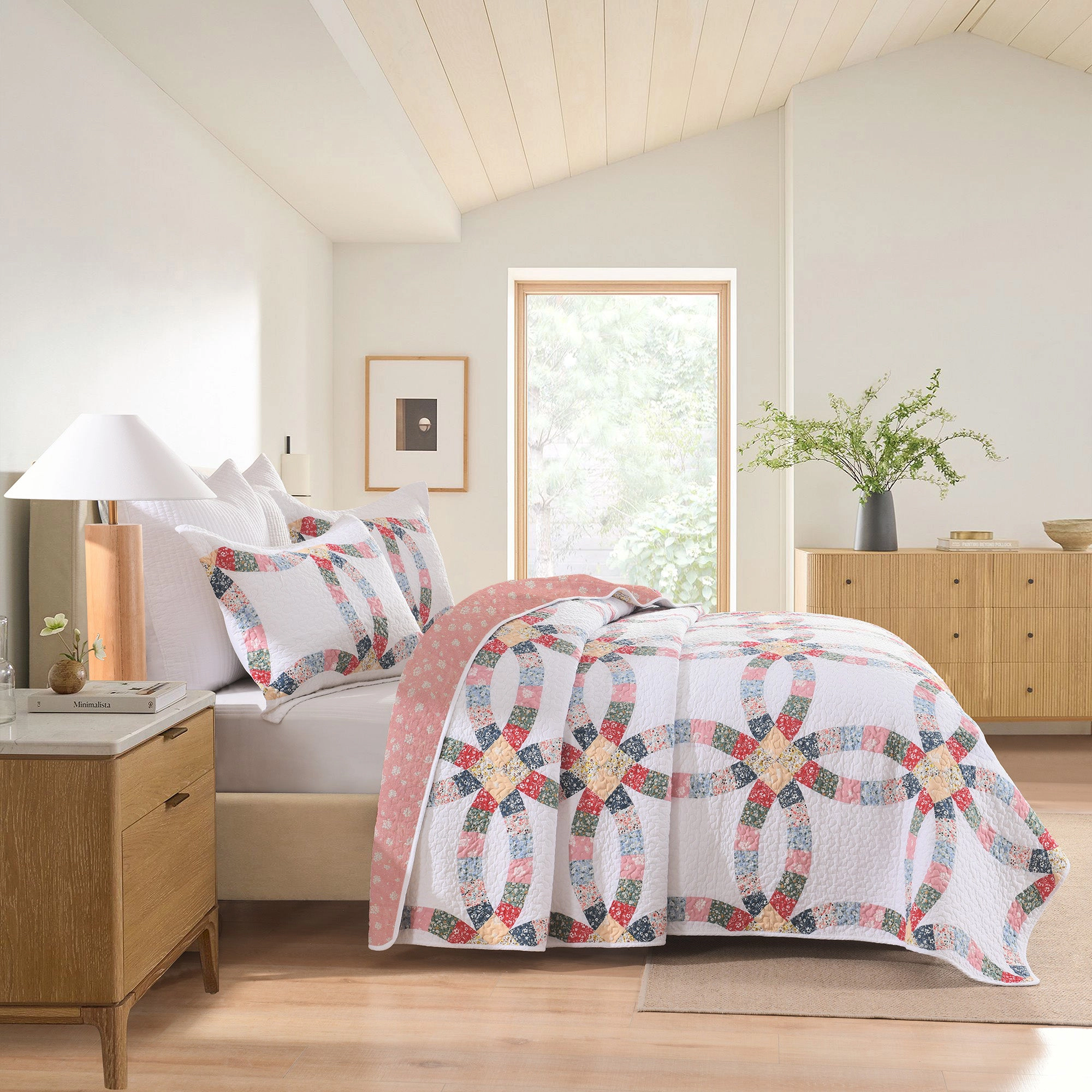 MarCielo 3 Pieces 100% Cotton Double-Ring Quilt Bedspread Set-Floral Reversible Bed Cover