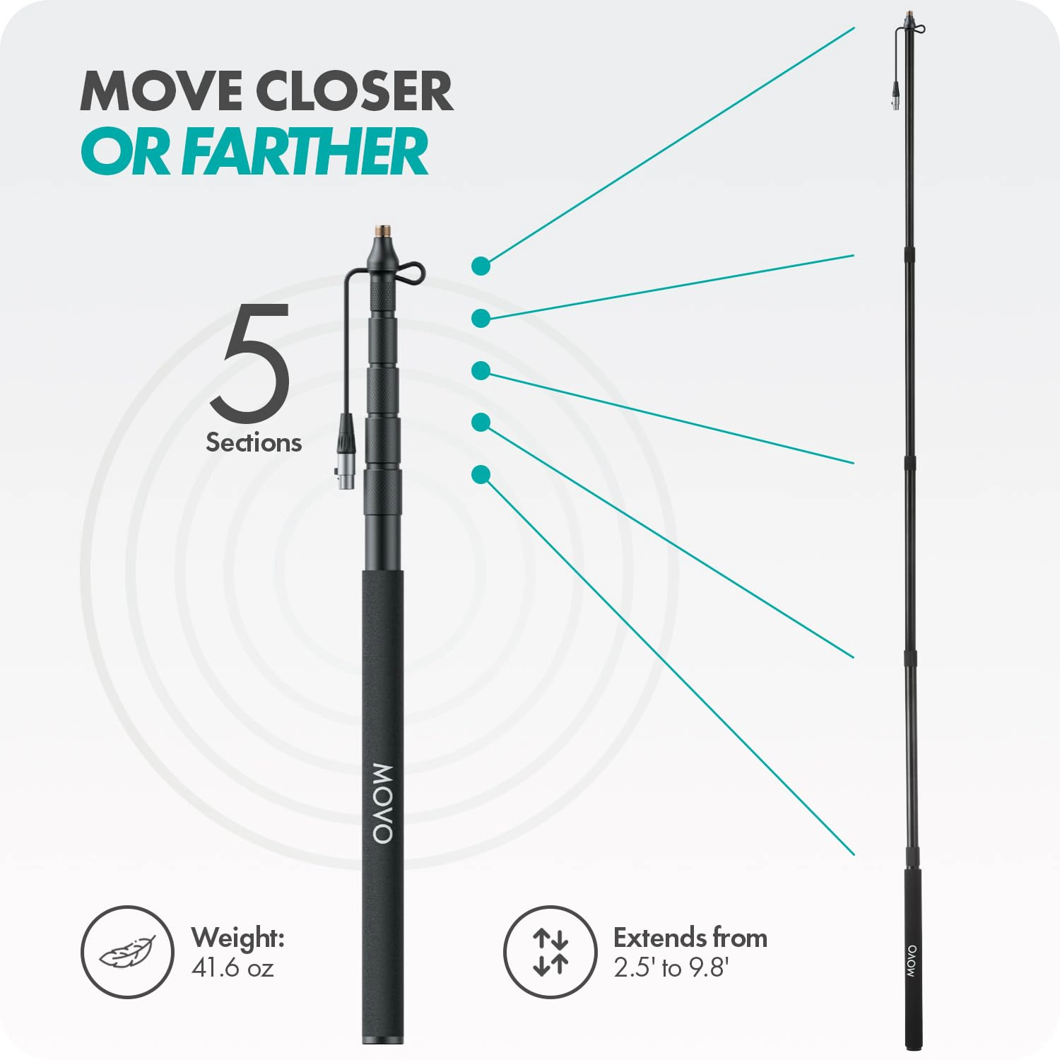 Movo CMP-17C Professional 9.8' Aluminum Boom Pole for Shotgun Microphones with Internal XLR Cable