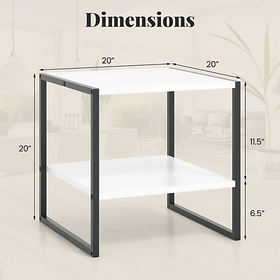 SUGIFT 2-Tier Square End Table Reversible Storage Shelf 55-lb Tabletop Capacity 16.5-lb Shelf Capacity White + Black