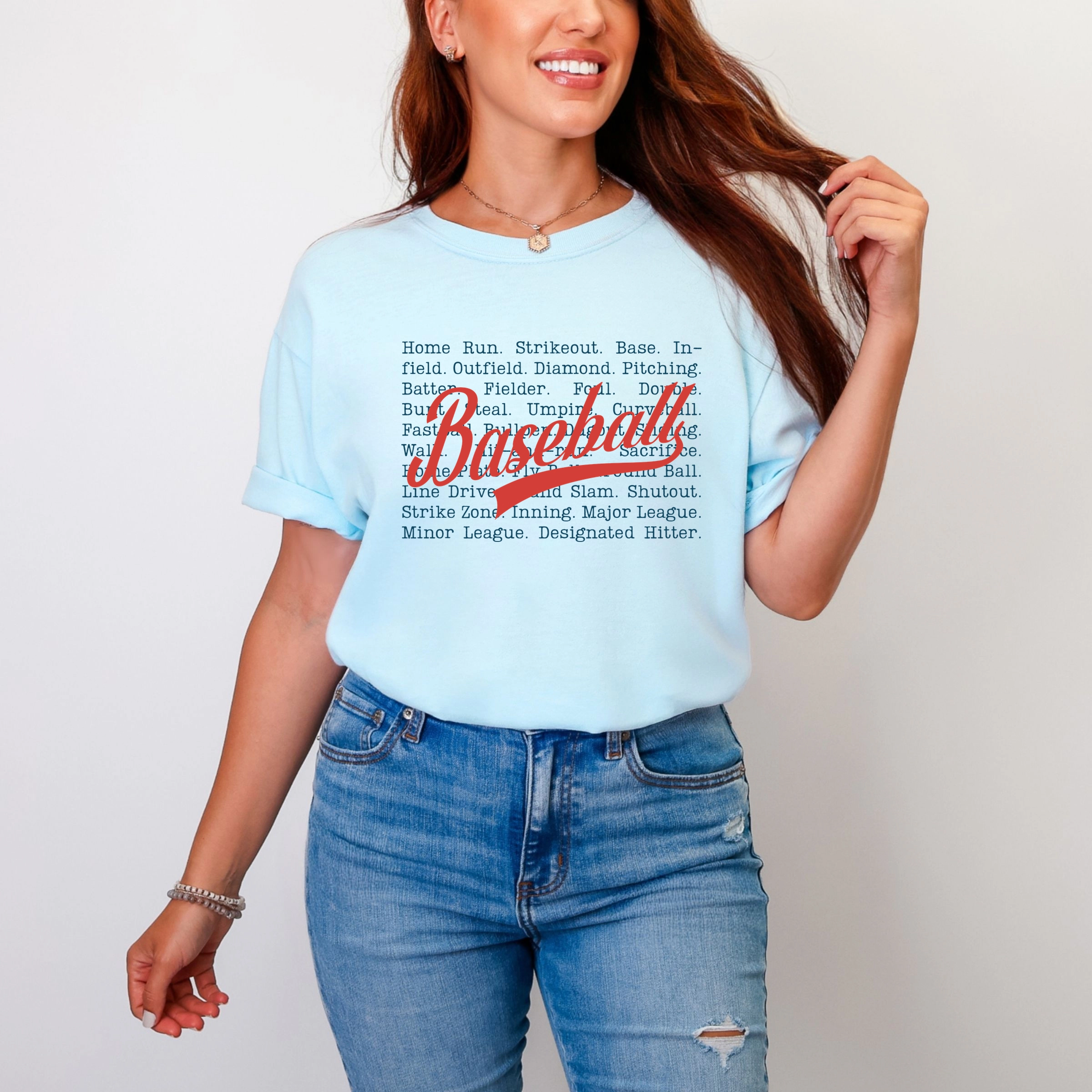 Simply Sage Market - Baseball Words Stacked Women's Garment Dyed Graphic T-Shirt