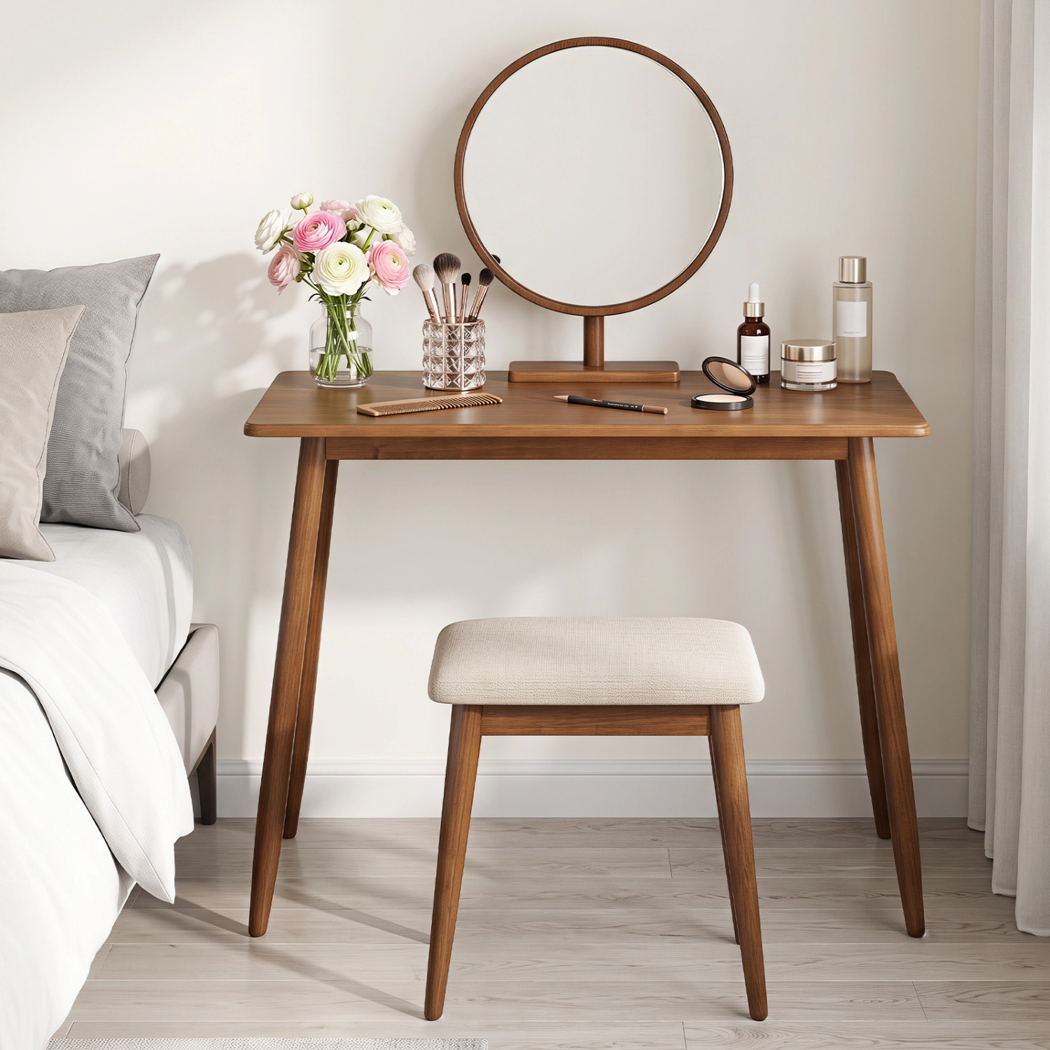 LJG Computer Desk with Rubber Wood Legs Wooden Writing Desk with Spacious Tabletop