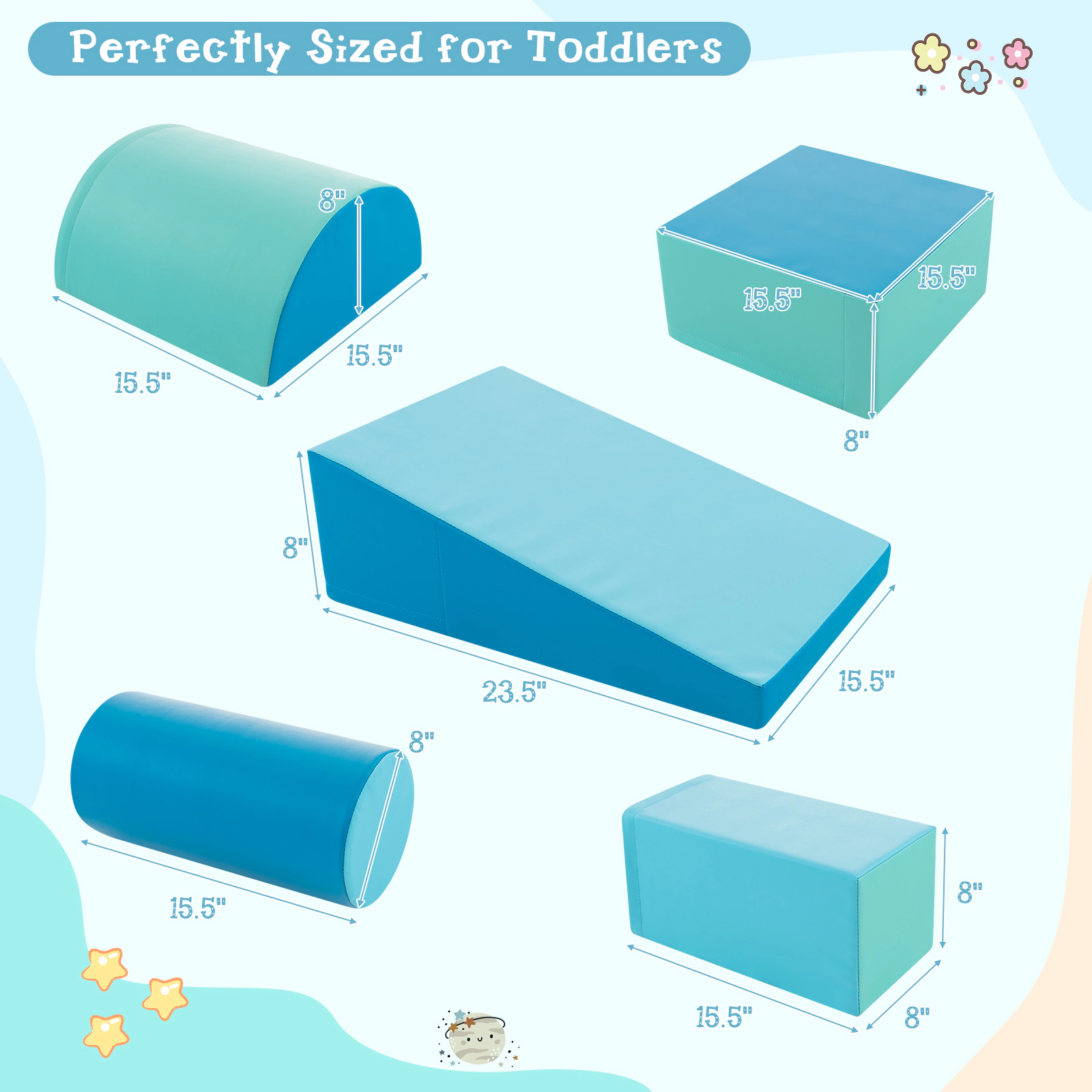 5-Piece Foam Climbing Blocks for Toddlers Soft Play Climb and Crawl Activity Set Waterproof PU Cover Indoor Navy