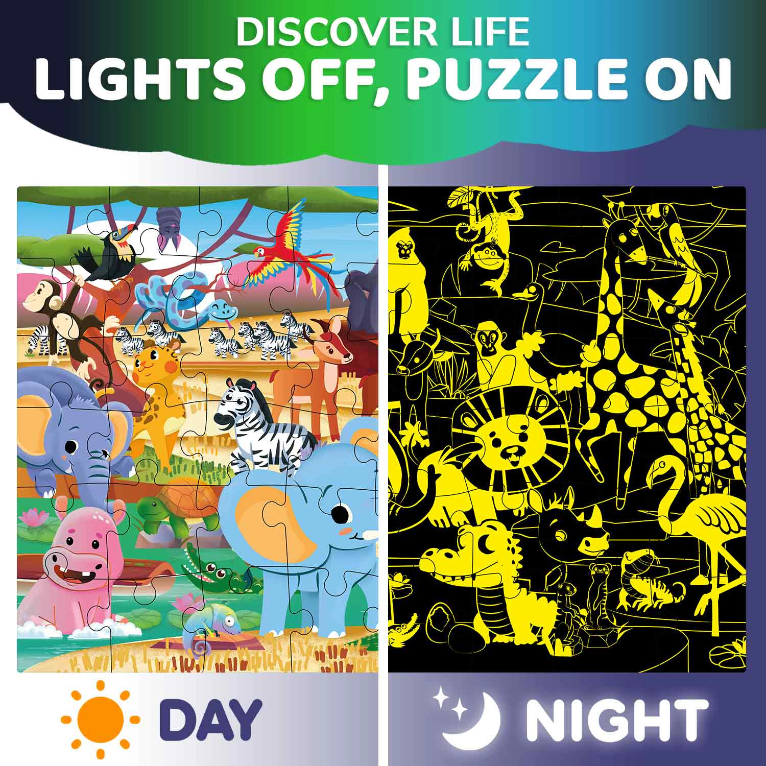 QUOKKA Giant Floor Jigsaw Puzzles, 48 Piece Search & Find Glow-in-the-Dark Puzzle Set for Kids Ages 4+