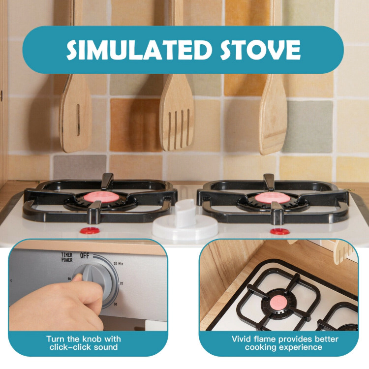 Hivvago Wooden Kids Pretend Kitchen Playset Cooking Play Toy with Utensils and Sound