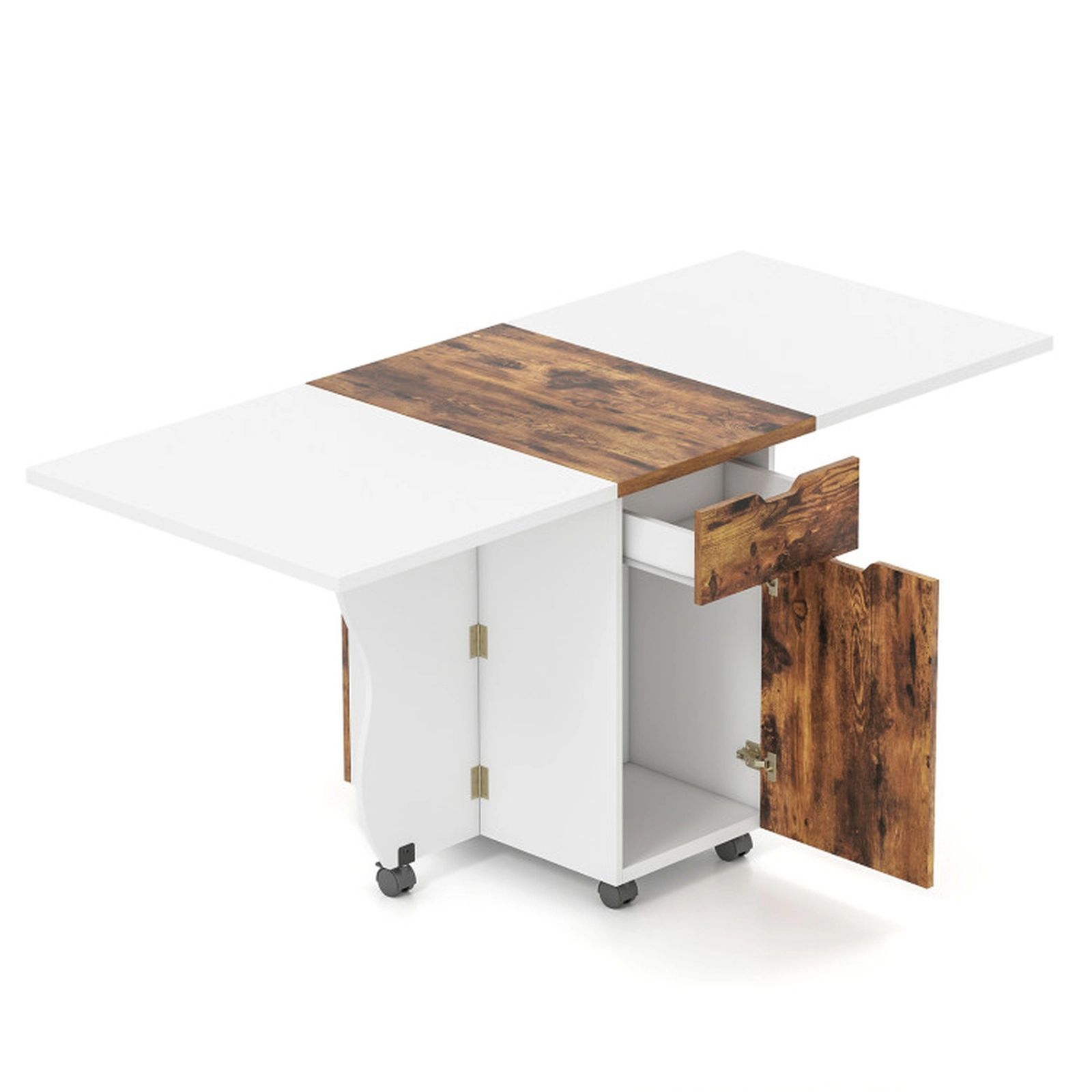 SUGIFT 63-in 3-in-1 Folding Dining Table, Rolling Kitchen Island with Storage