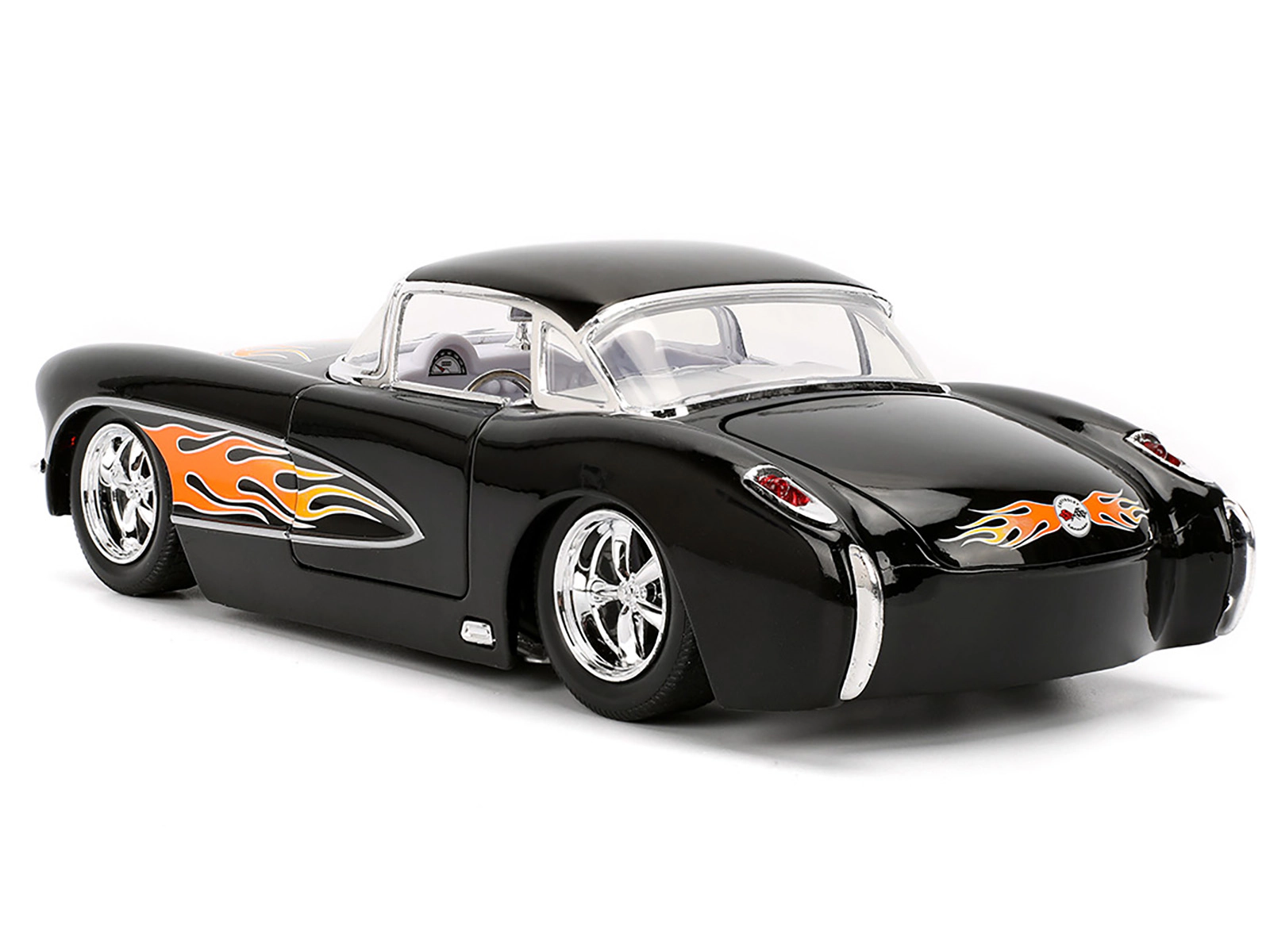 Jada 1957 Chevrolet Corvette Black with Flame Graphics and White Interior "Bigtime Muscle" Series 1/24 Diecast