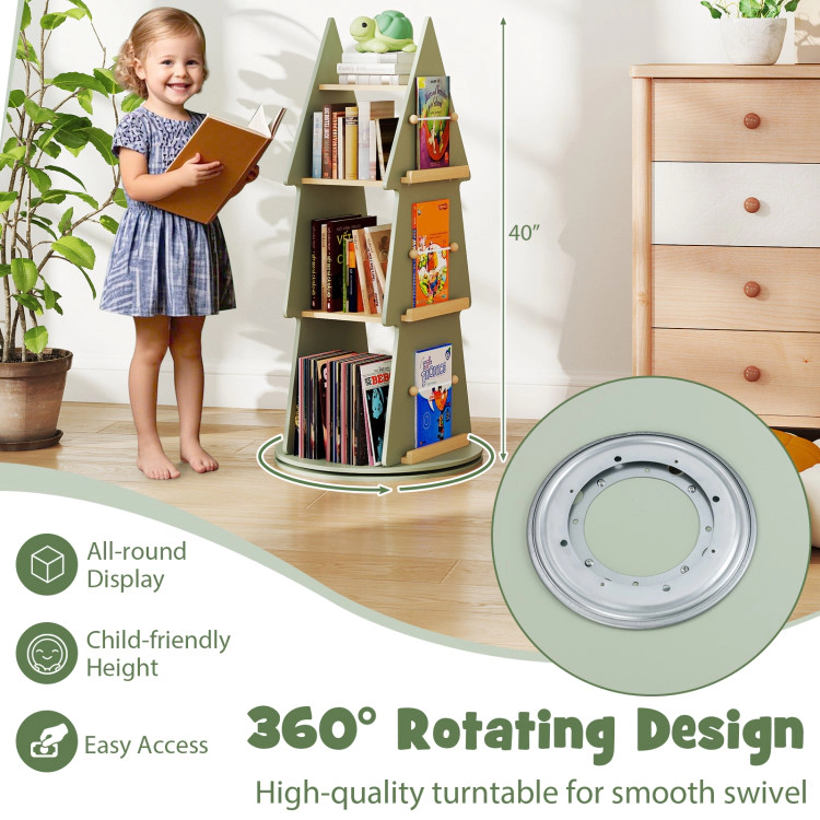 Hivvago 4 Tier Tree Shape Kids Rotating Bookshelf 360Â° Display Rack Storage Organizer-Green