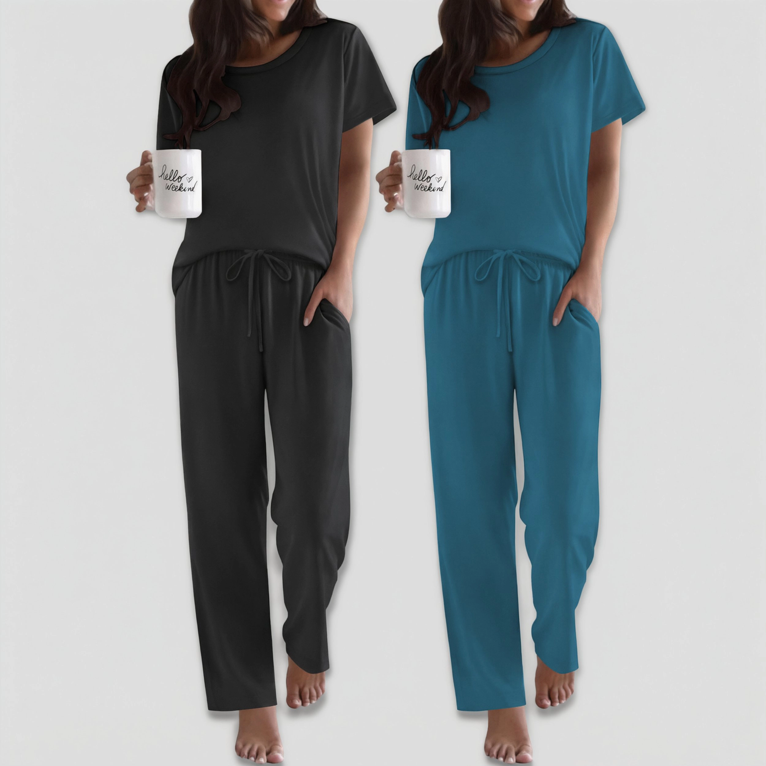 Ekouaer Women's Pajamas Set Short Sleeve Top and Drawstring Pants
