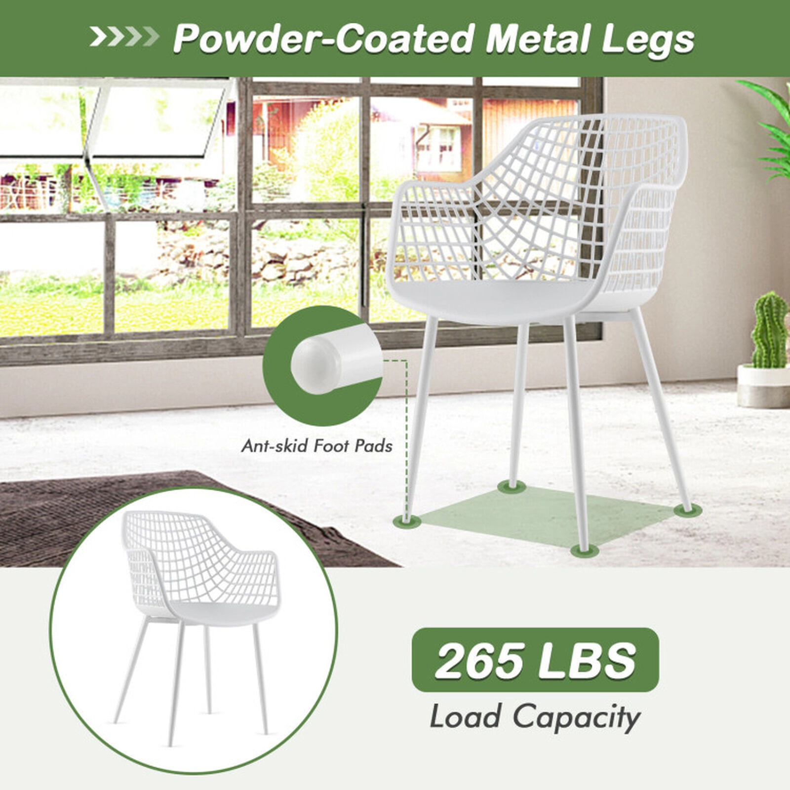 SUGIFT Set of 4 Airy Hollow Backrest Metal Legs Modern Dining Chairs 22.5-in x 21-in x 34-in 265-lb Capacity White