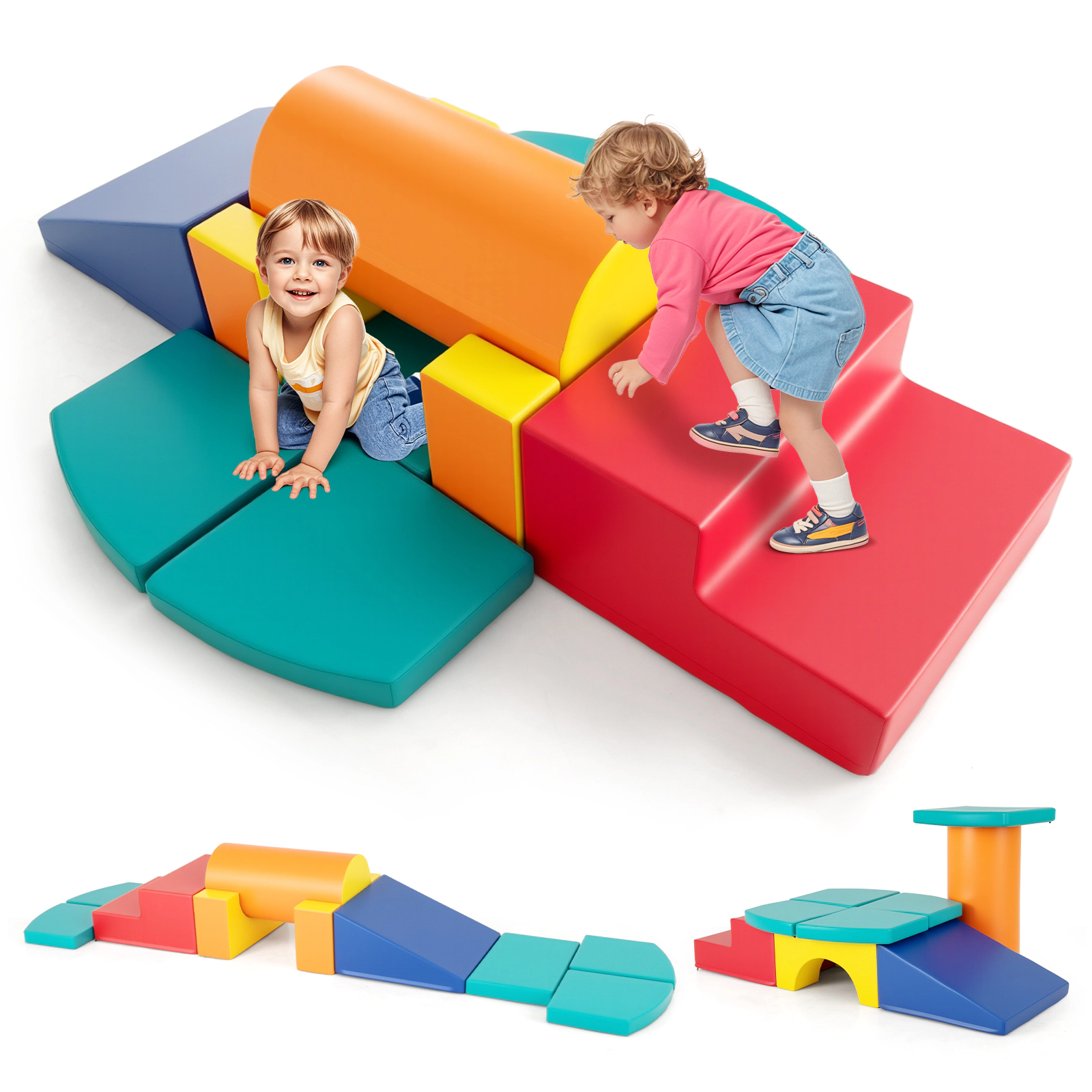 LJG 10-Piece Foam Climbing Toys for Toddlers Soft PU Leather Building Blocks