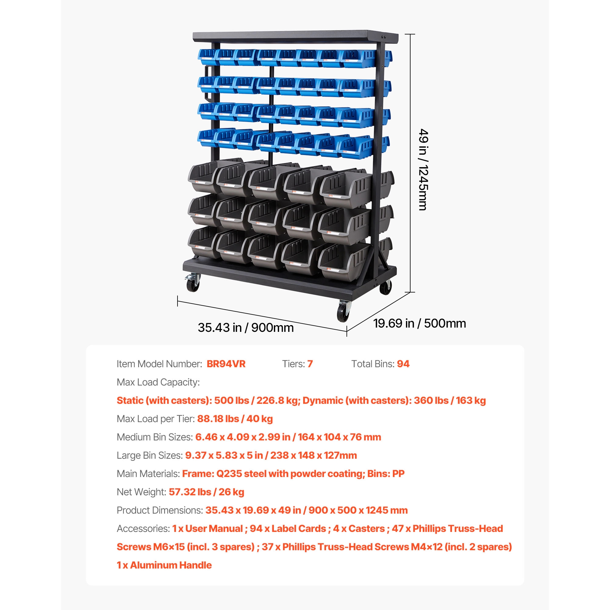 HONGGE Rolling Bin Storage Rack Bins with Wheels for Garage Warehouse