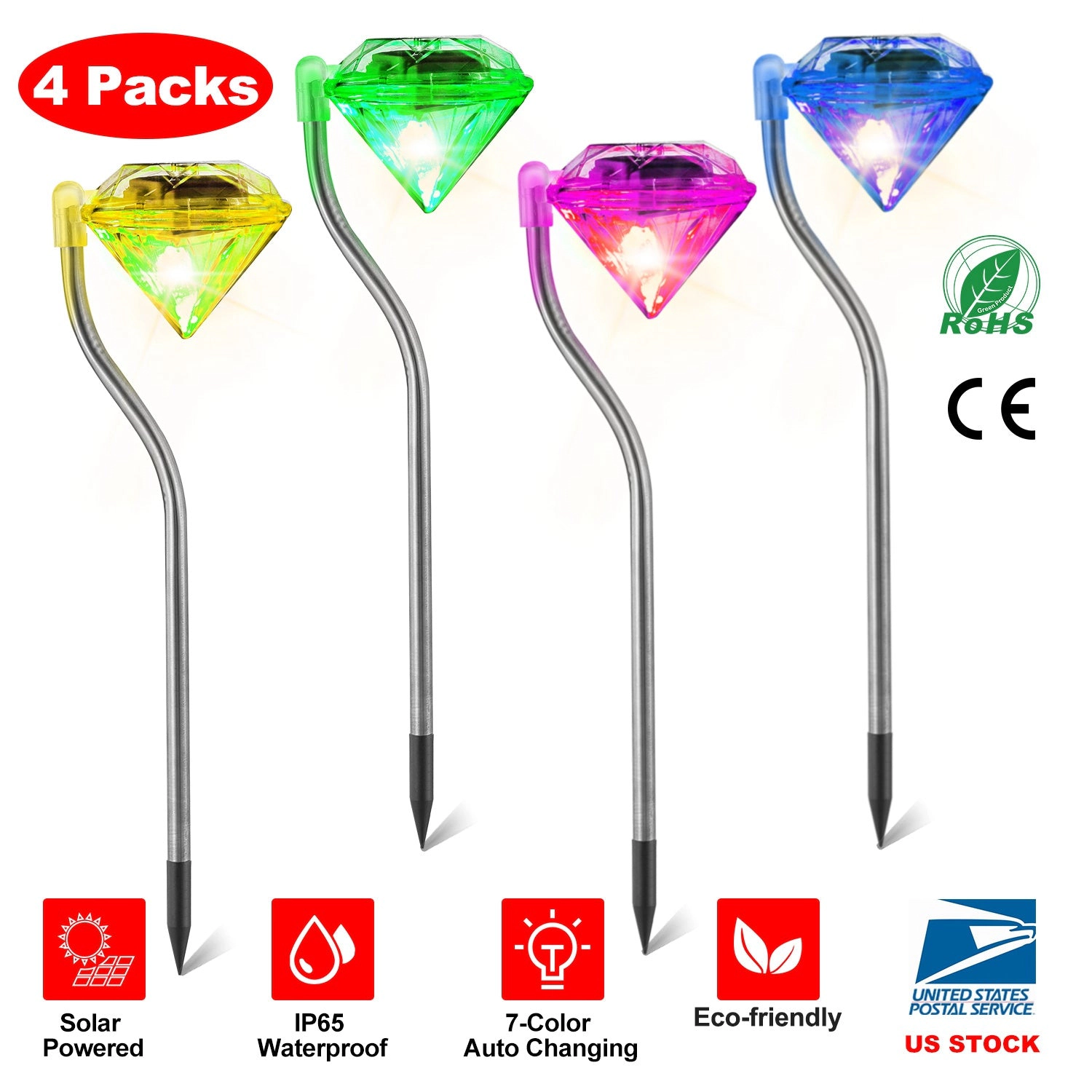 GBruno Solar Diamond LED Garden Pathway Lights 4-Pack