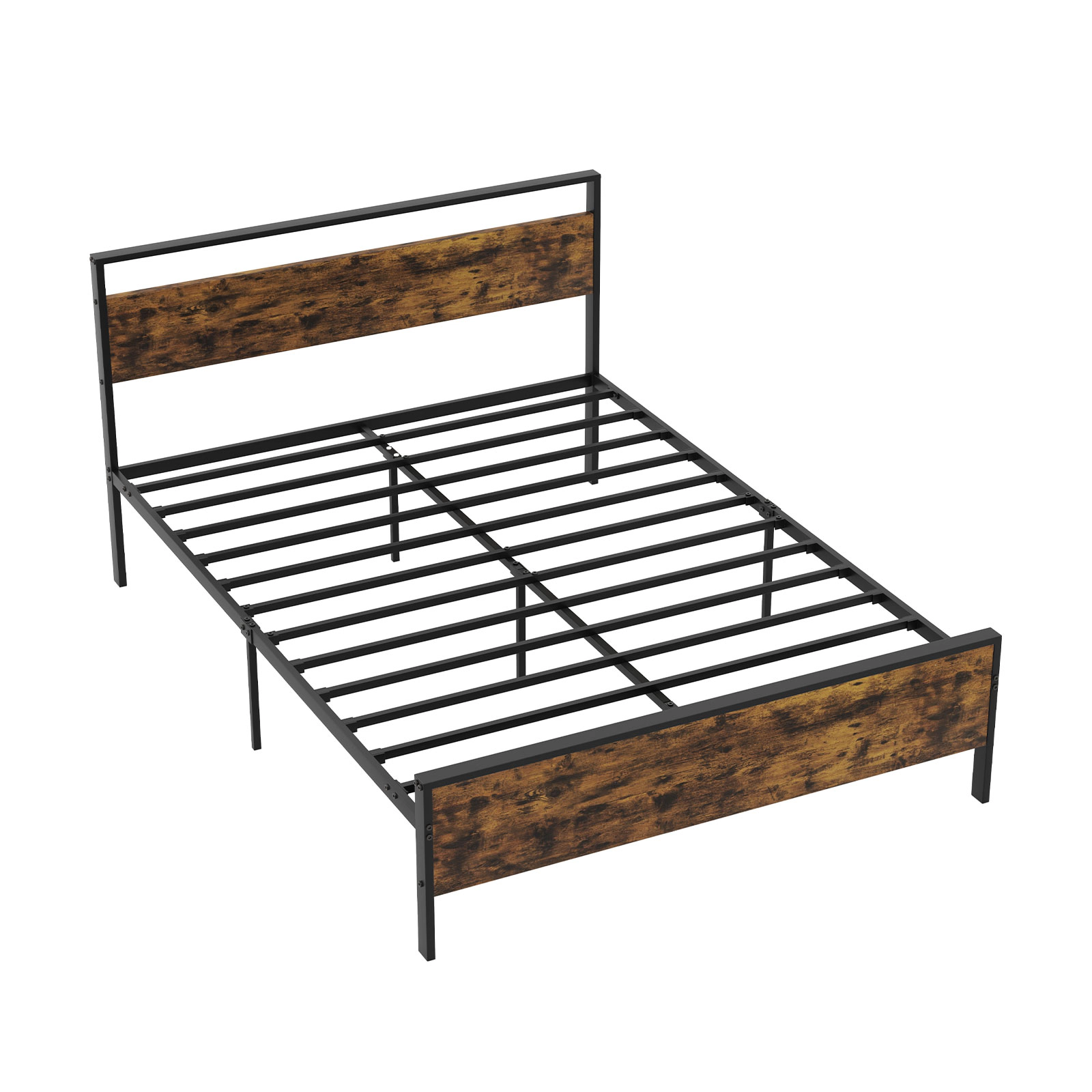 SUGIFT Rustic Wood & Metal Queen Platform Bed Frame with Headboard & Footboard 800-lb Capacity 84-in Length Rustic Brown