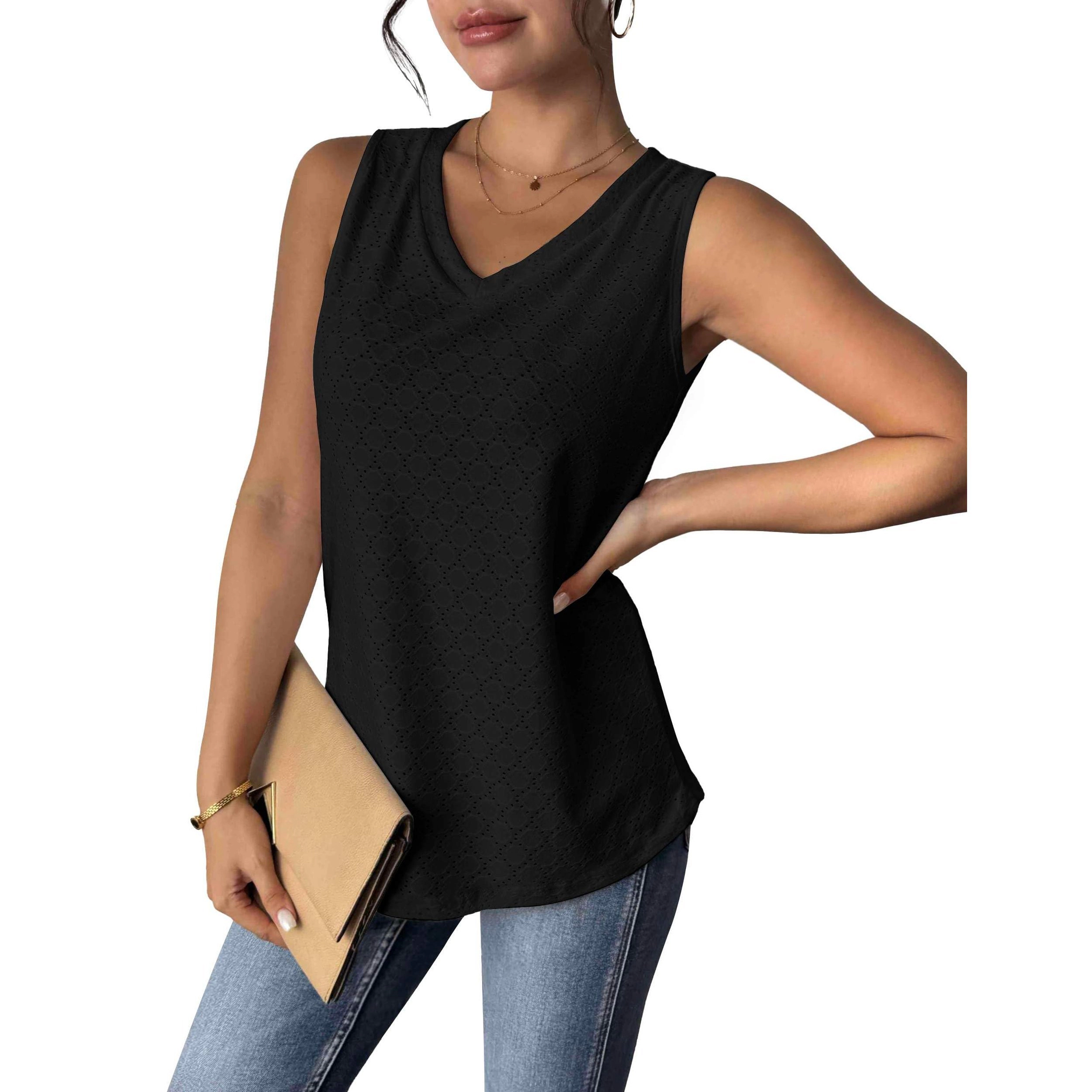 Zeagoo Women's Eyelet V Neck Sleeveless Loose Fit Camisole Tank Top