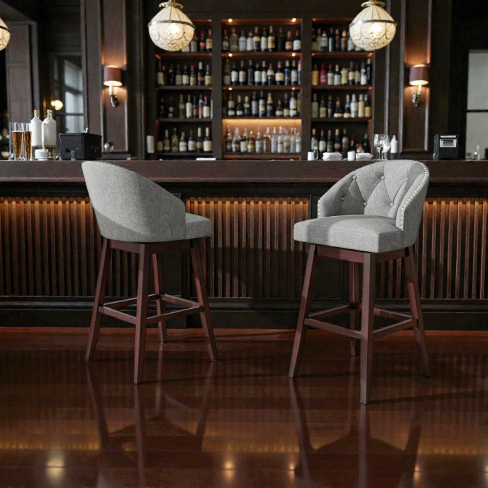 Hivvago Swivel Counter Stools with Cushioned Backs and Solid Rubberwood Legs- Set of 2