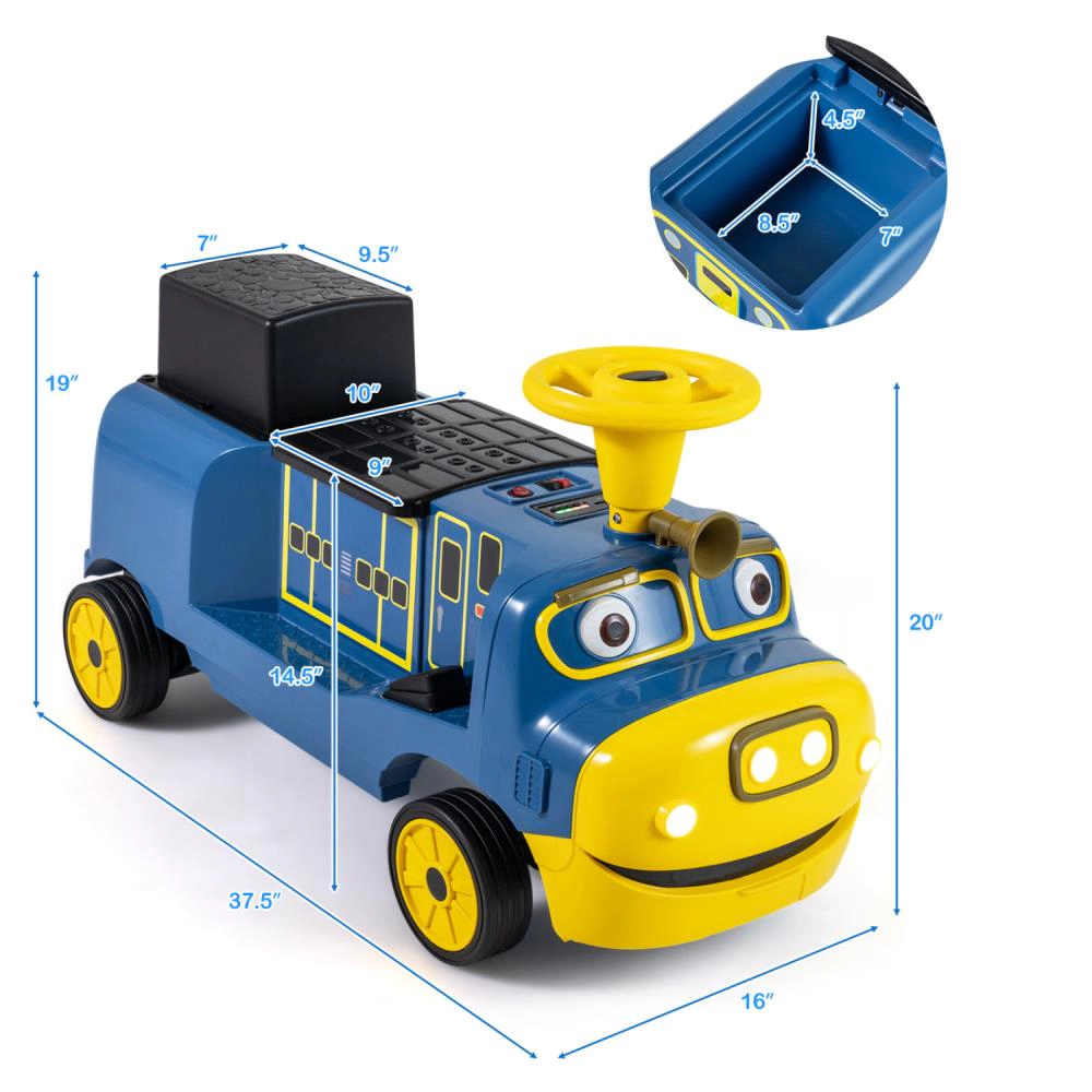 Hivvago 12V 2-Seater Kids Ride on Train with Height Adjustable Seat and Music Licensed Chuggington