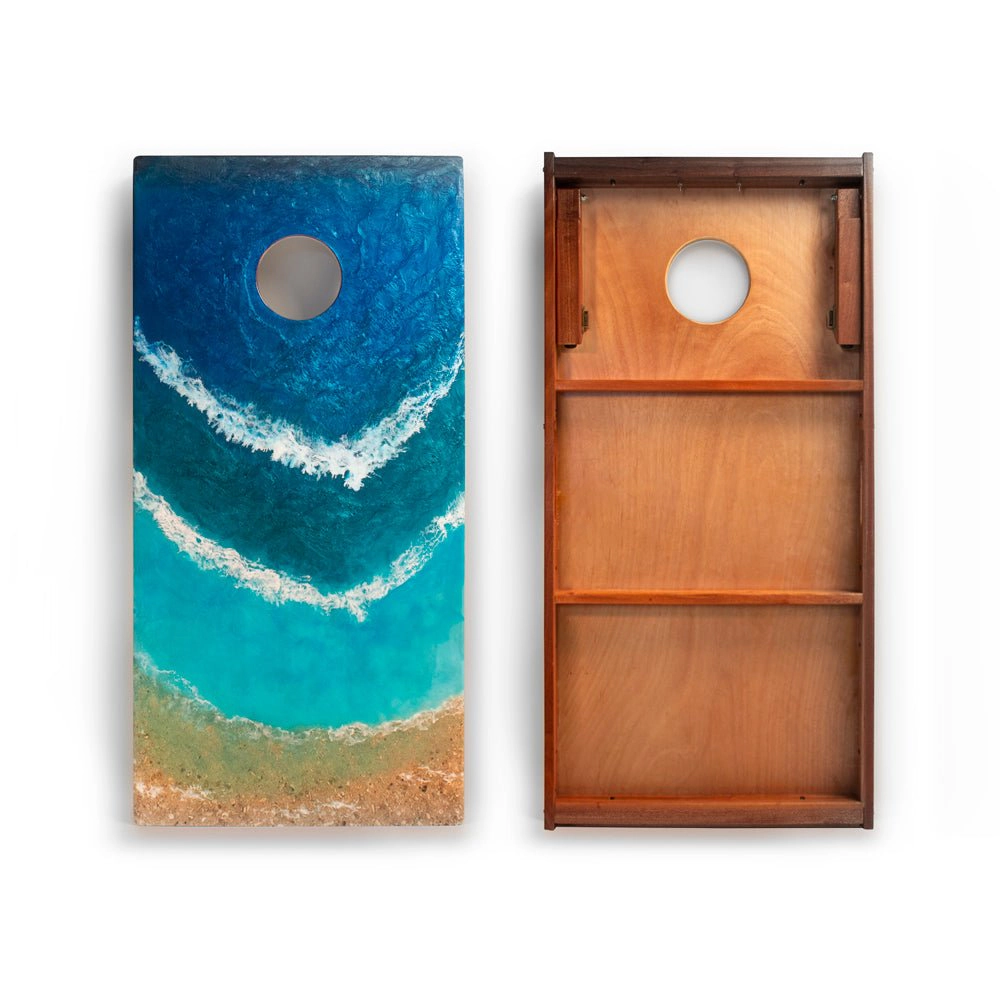 Elakai  The Beach Epoxy Resin Mahogany Pathfinder Art Cornhole Boards