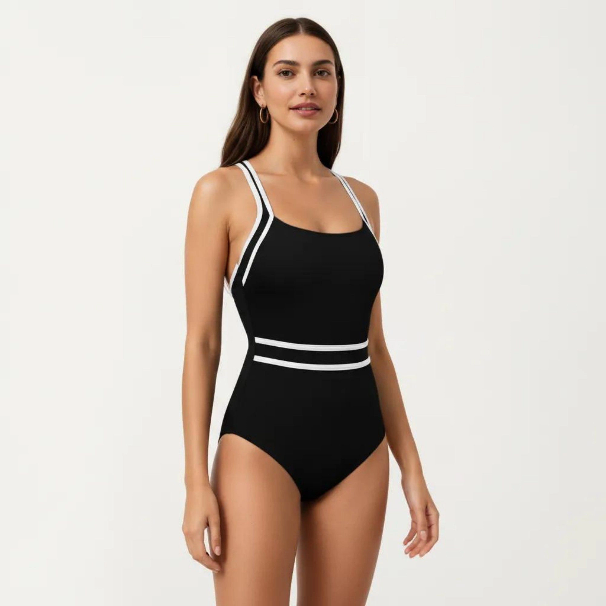 Anna-Kaci Women’s One Piece Swimsuit - Scoop Neckline, Contrast Trim and Waistband Detail