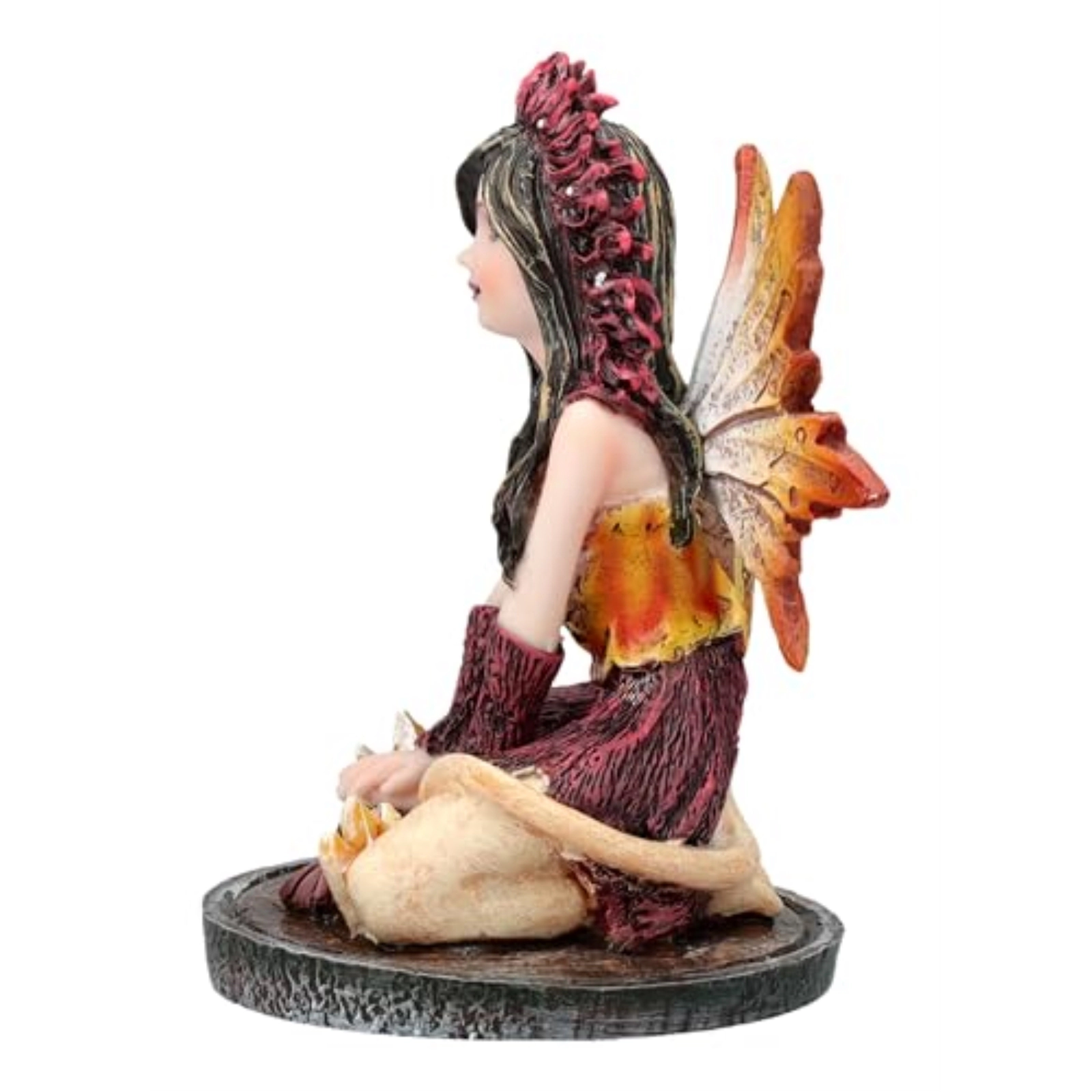 Pacific Giftware 3 inch Autumn Flame Fairy Figurine with Fiery Orb and Golden Accents Perfect for Small Fairy Gardens