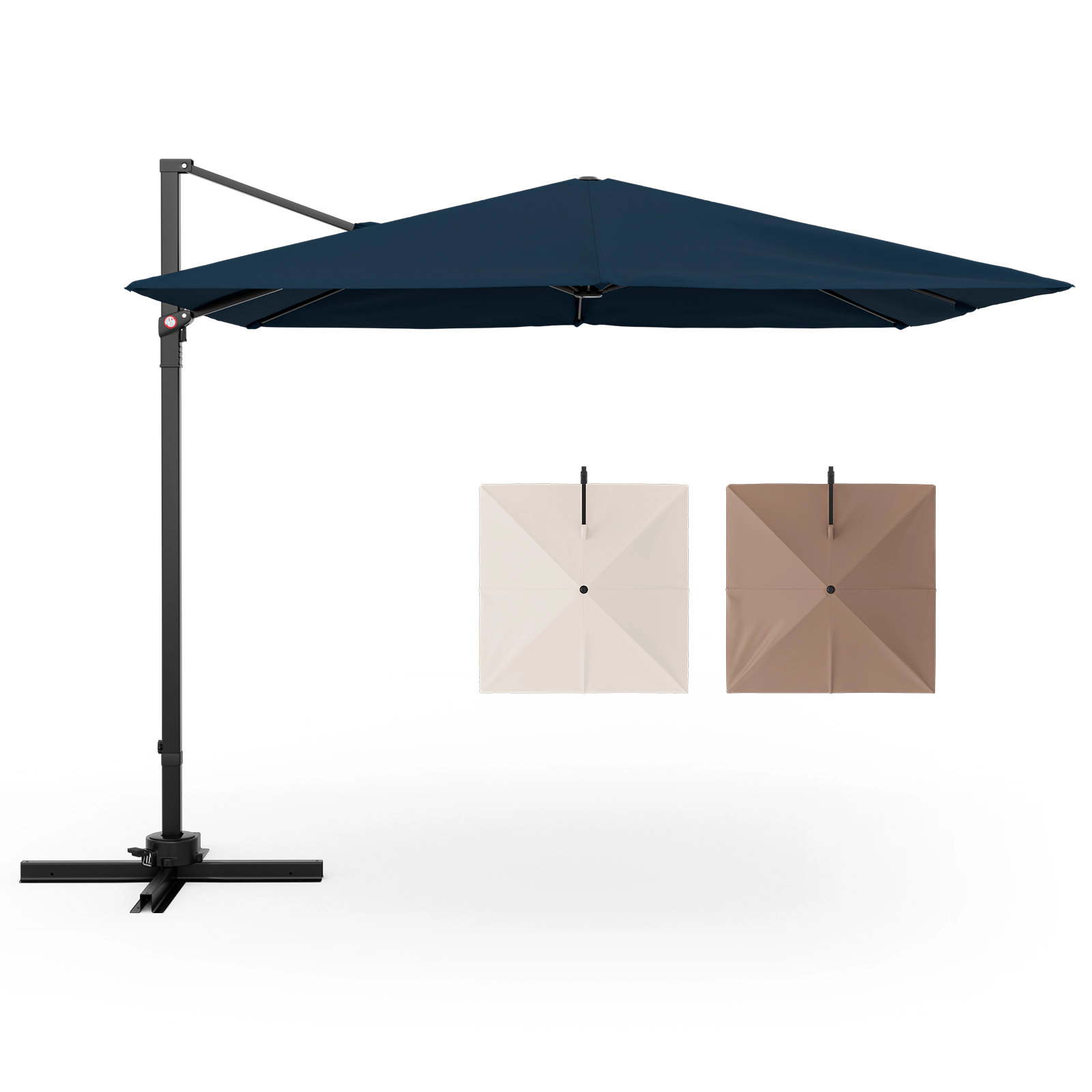 SUGIFT Navy 360-Degree Rotation and Cross Base 9.5 FT Square Cantilever Patio Umbrella