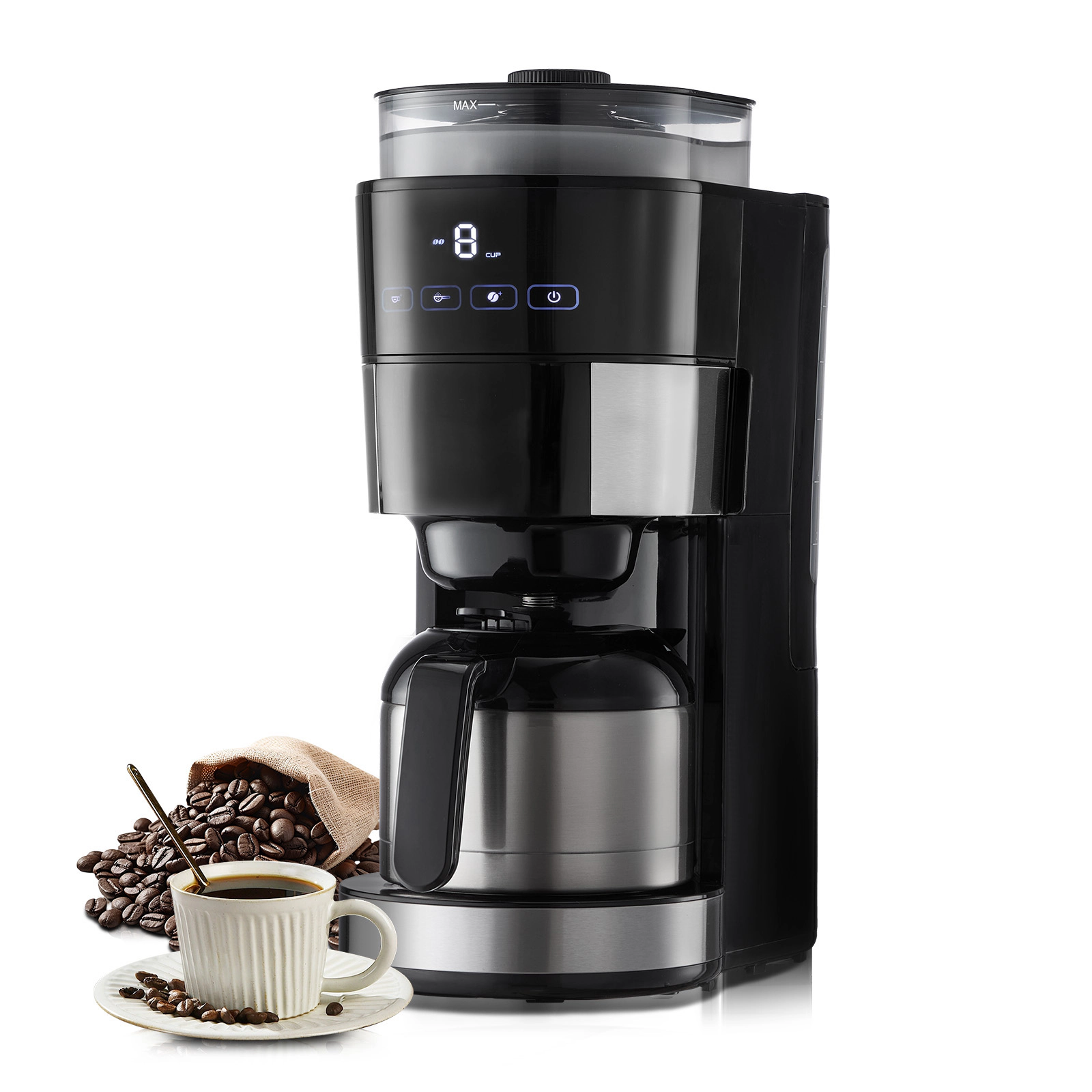HONGGE Coffee Maker with Grinder, Grind and Brew for Home Office Restaurant