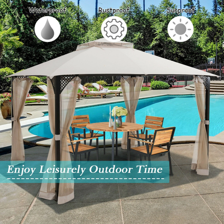 Hivvago 12 X 10 Feet Outdoor Double Top Patio Gazebo With Netting