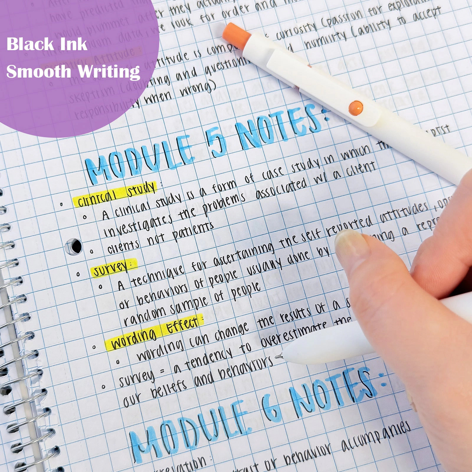 Wrapables Smooth Retractable Black Ink Gel Pens, 0.5mm Fine Point for Home and Office, Pastel, Set of 5
