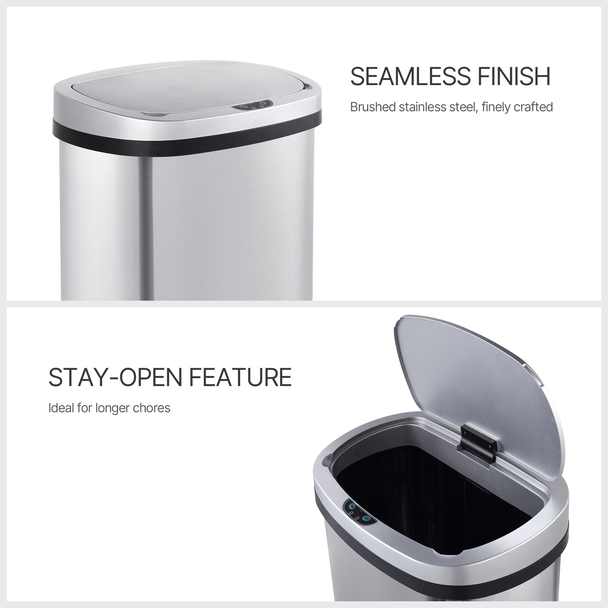 Innovaze 13 Gal./50 Liter Stainless Steel Oval Motion Sensor Trash Can for Kitchen