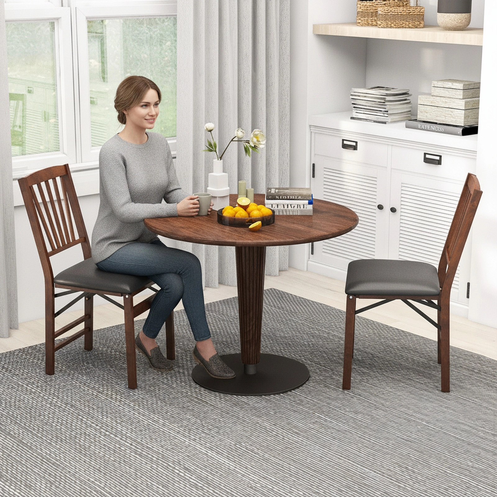 SUGIFT Folding Dining Chairs Set of 2, Brown PU Leather, Rubber Wood, 400 lb Capacity