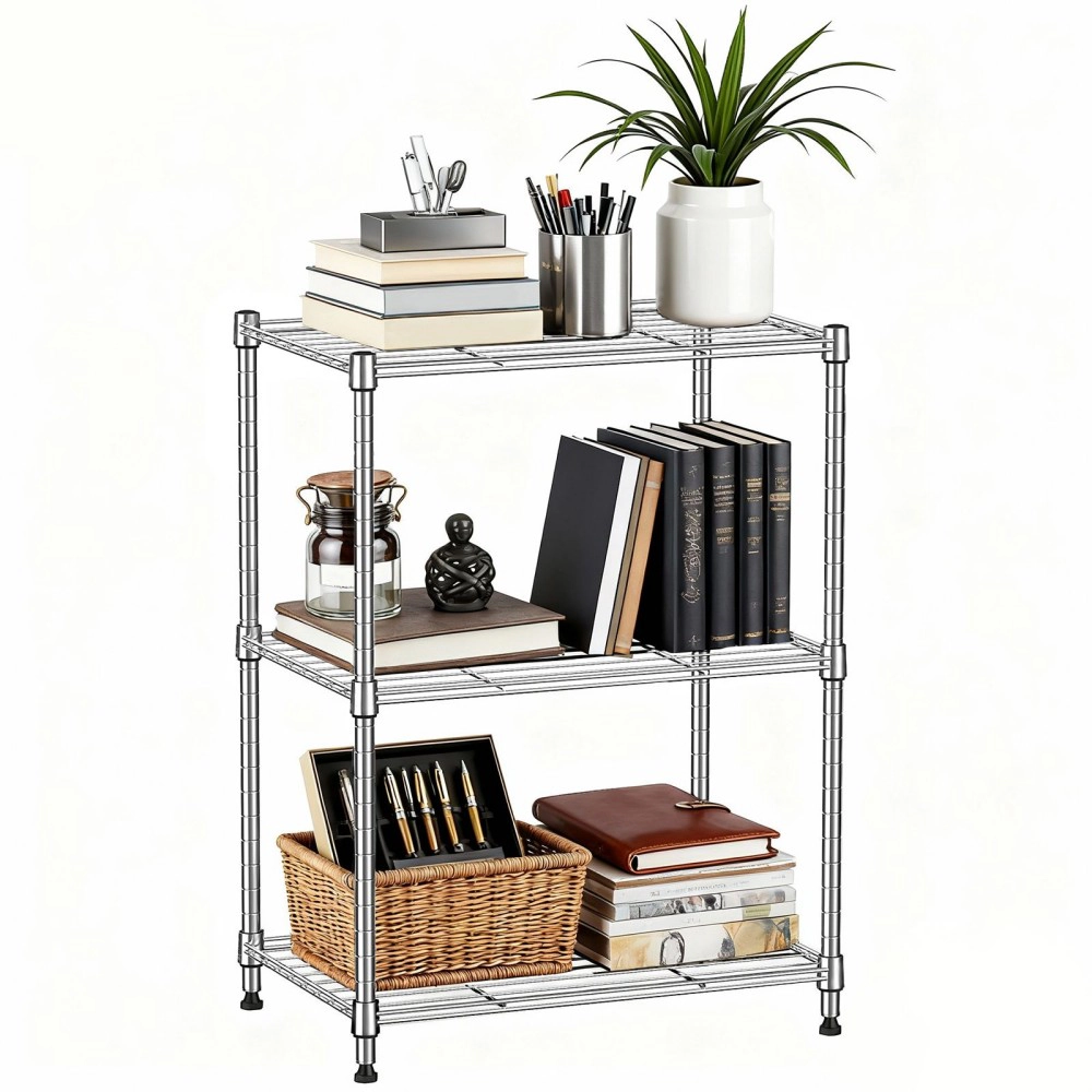 Flynama 3 Tier Utility Wire Shelving 450 lbs Steel Organizer Rack for Home Kitchen and Office in Chrome