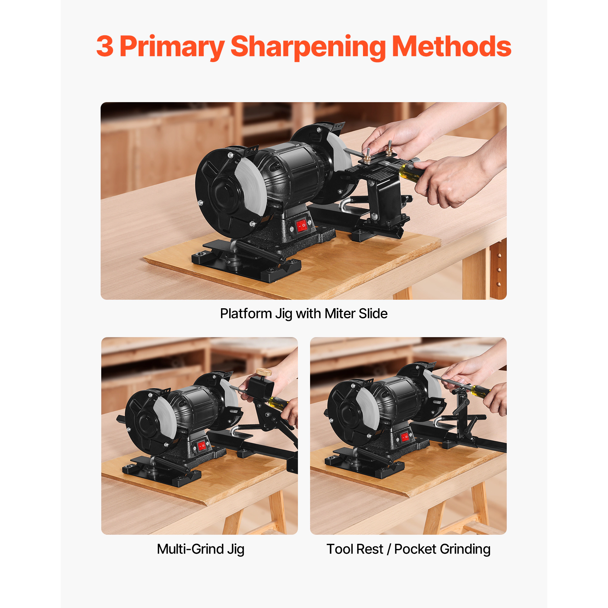 HONGGE Multi-Grind Sharpening System Pro Jig for 6" & 8" Bench with Platform for Chisels Woodturning