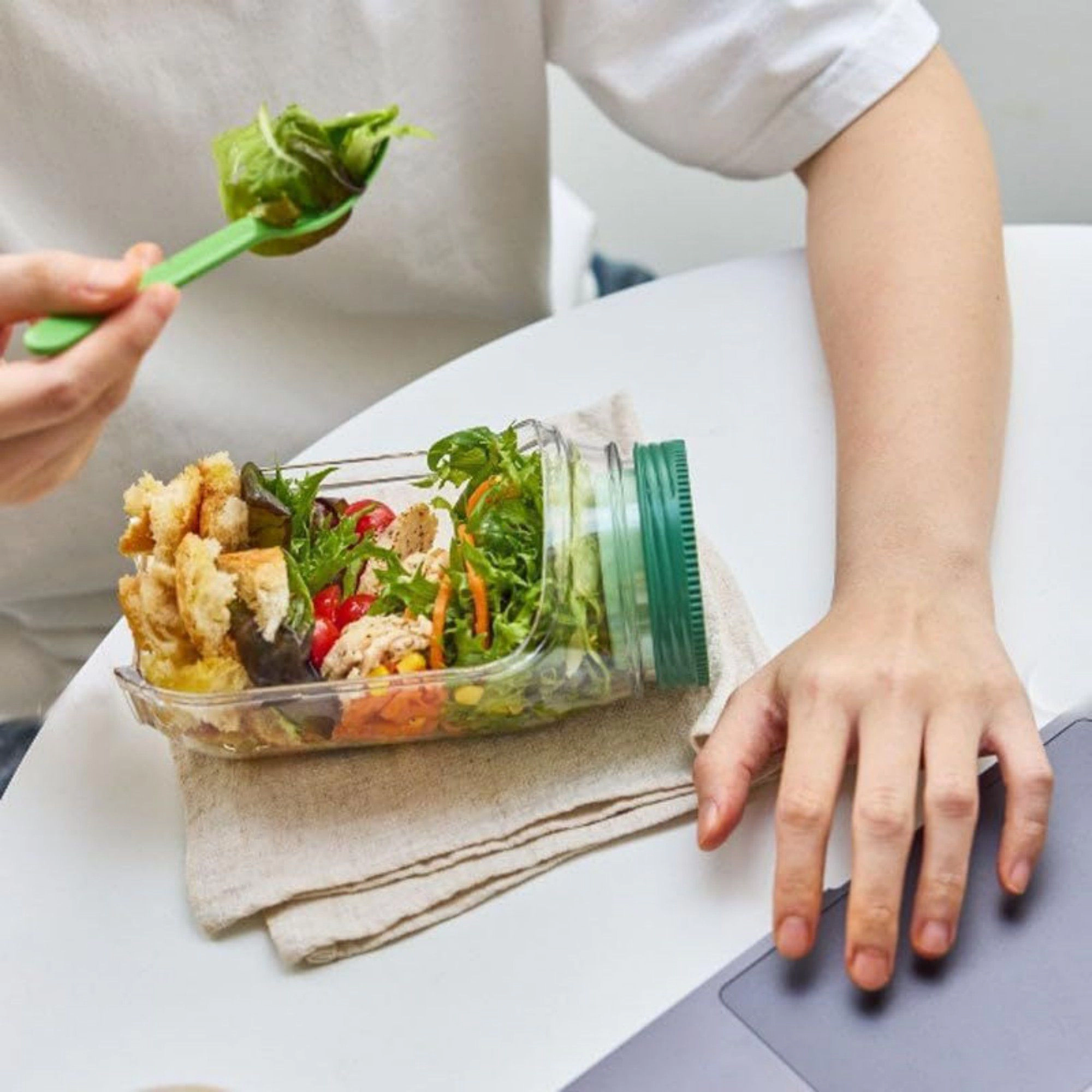 Alilang Unisex Portable Salad Container with Leak Resistant Lid and Built In Fork for On-the-Go Meals 4x7.5x3.5